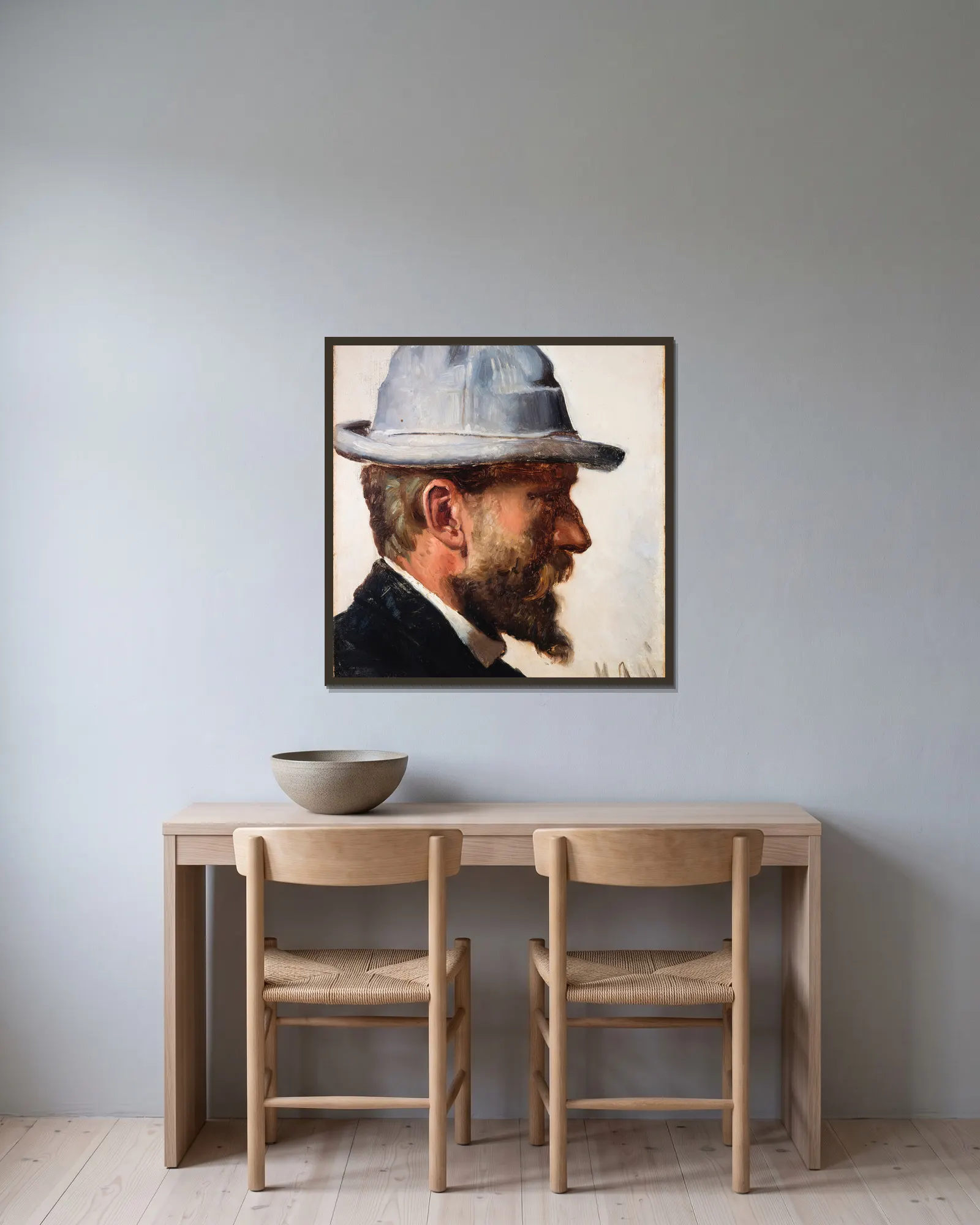 Niels Pedersen Mols av Michael Ancher inramad på en vägg