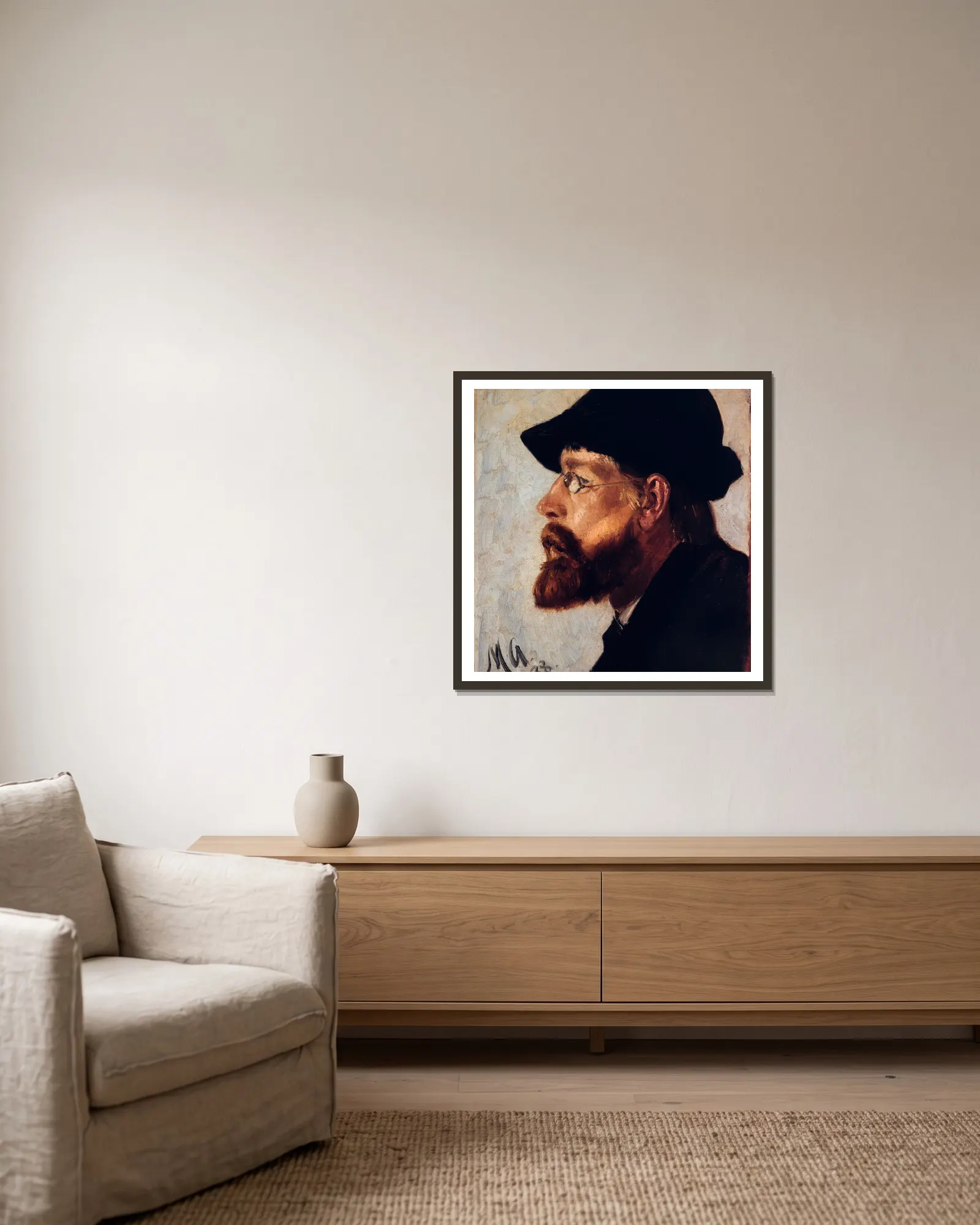 Nils Hansteen av Michael Ancher inramad på en vägg