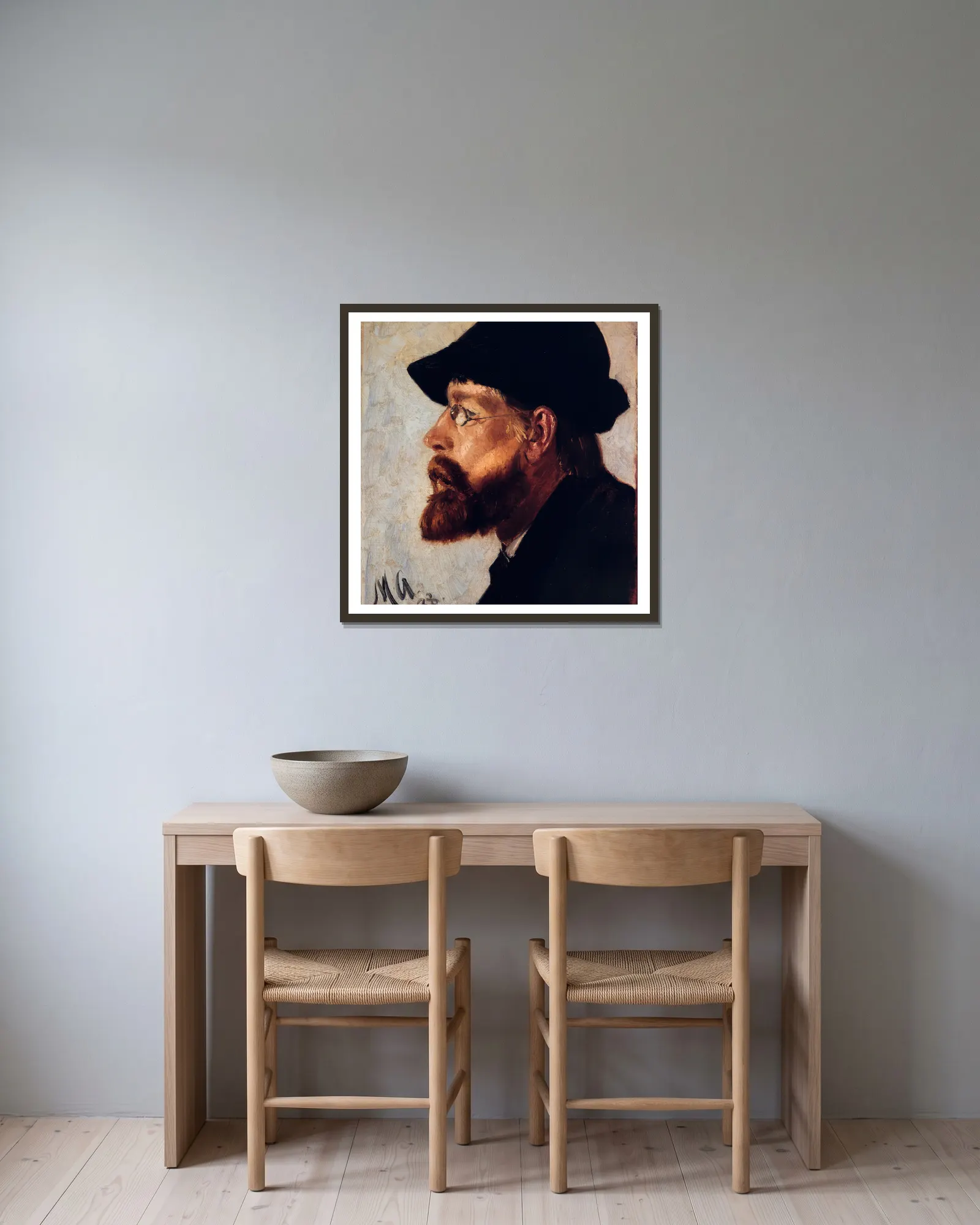 Nils Hansteen av Michael Ancher inramad på en vägg