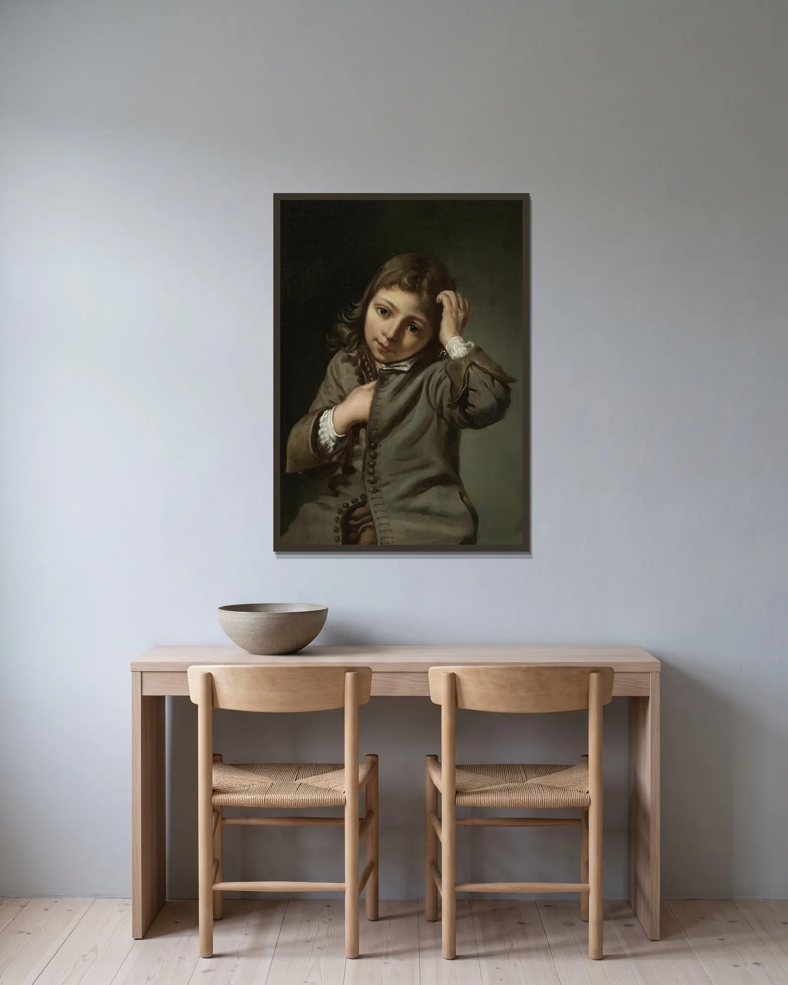 Boy Touching His Head av Michael Sweerts inramad på en vägg