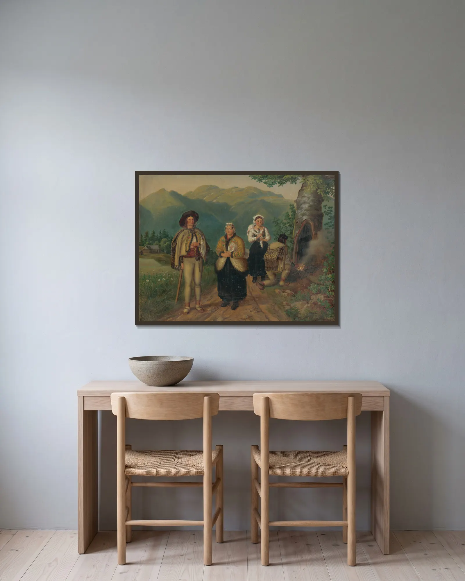 On the Road (Linen Makers) av Peter Michal Bohúň inramad på en vägg