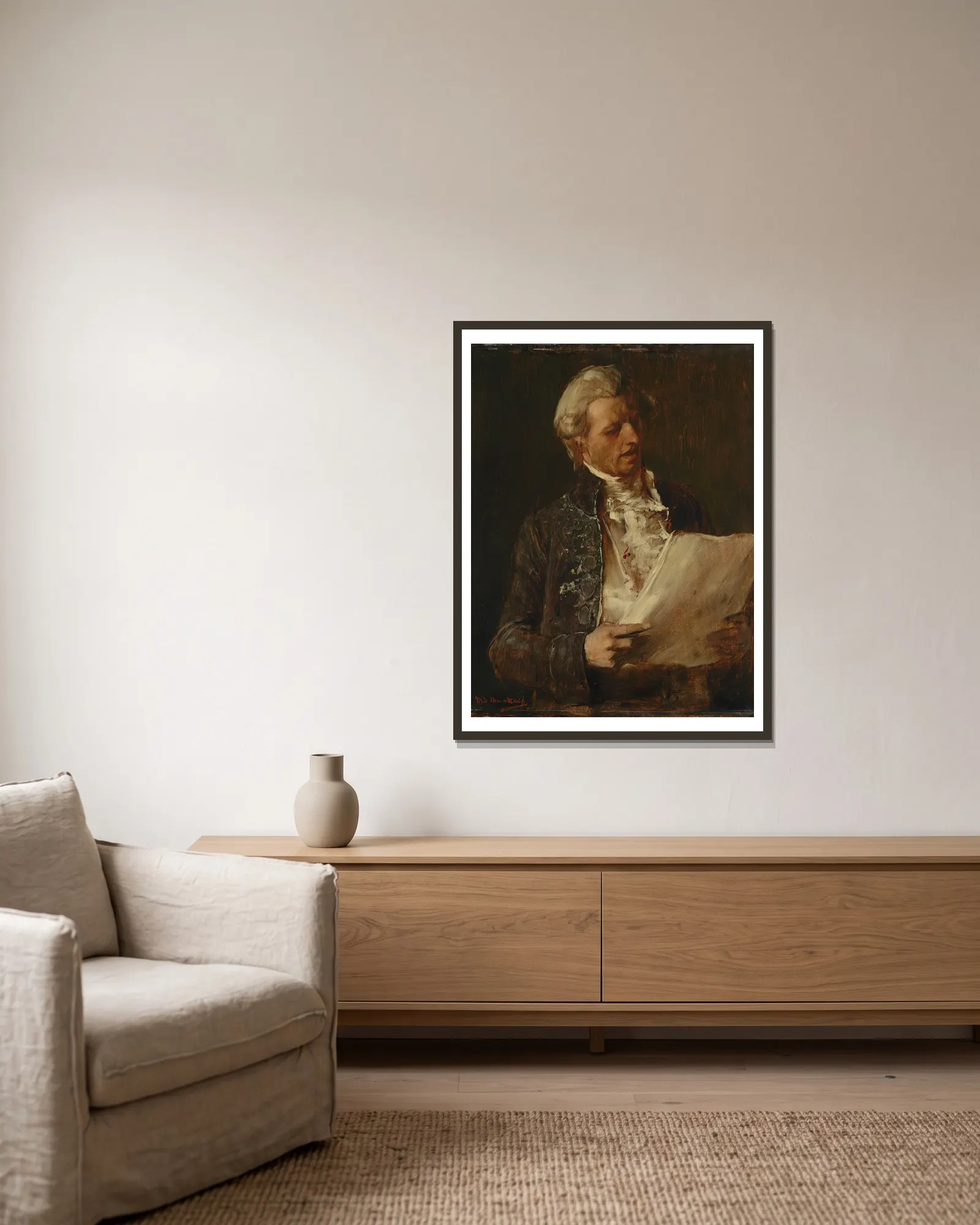 Singer (Study for the painting ‘The Dying Mozart’) av Mihály Munkácsy inramad på en vägg