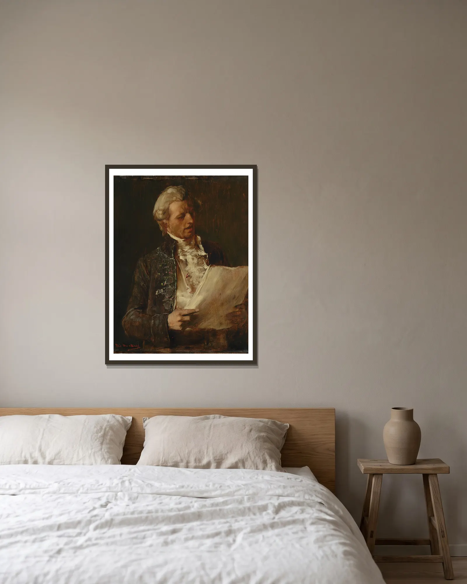 Singer (Study for the painting ‘The Dying Mozart’) av Mihály Munkácsy inramad på en vägg