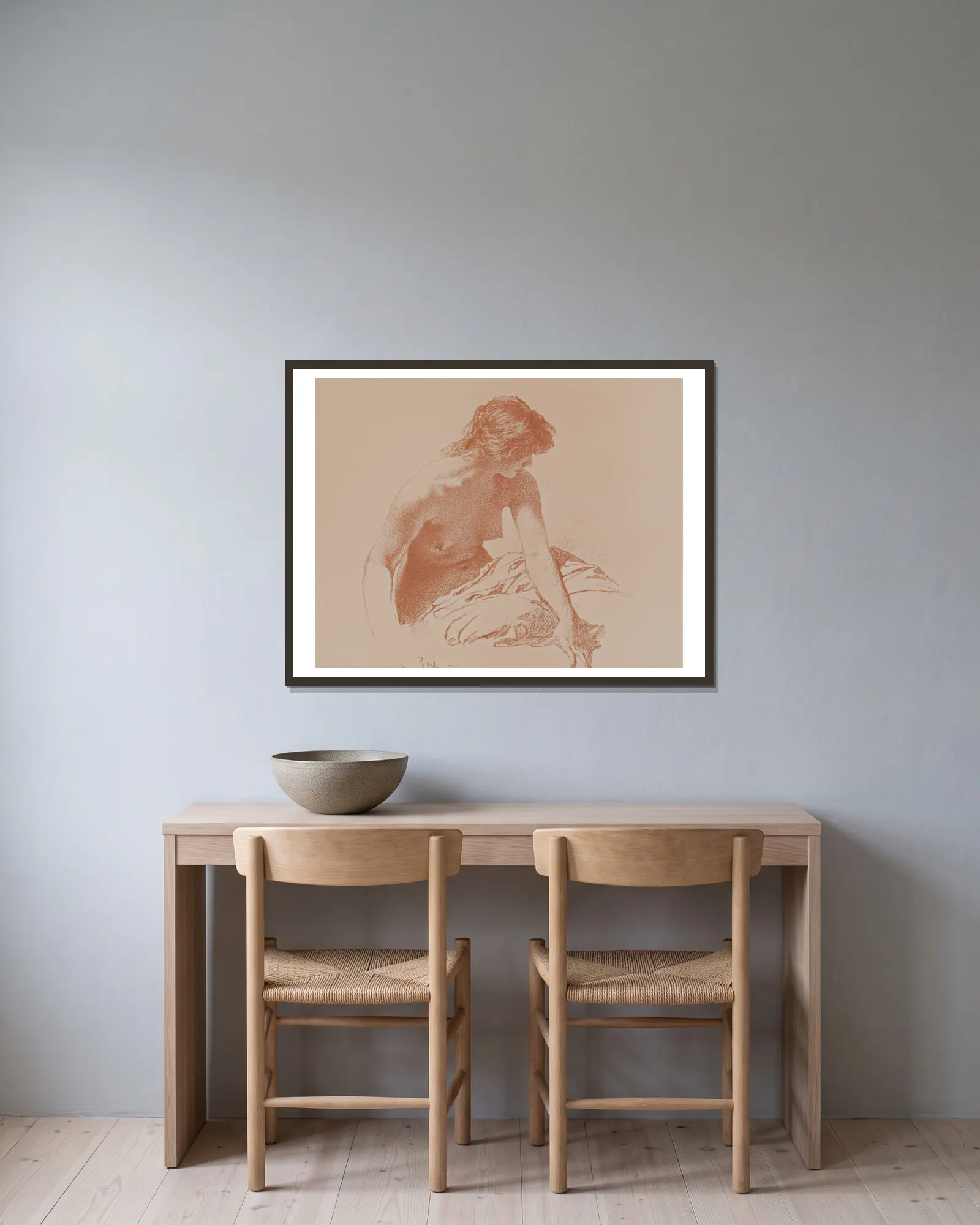 Nude Print – nr 1 av Mihály Zichy inramad på en vägg
