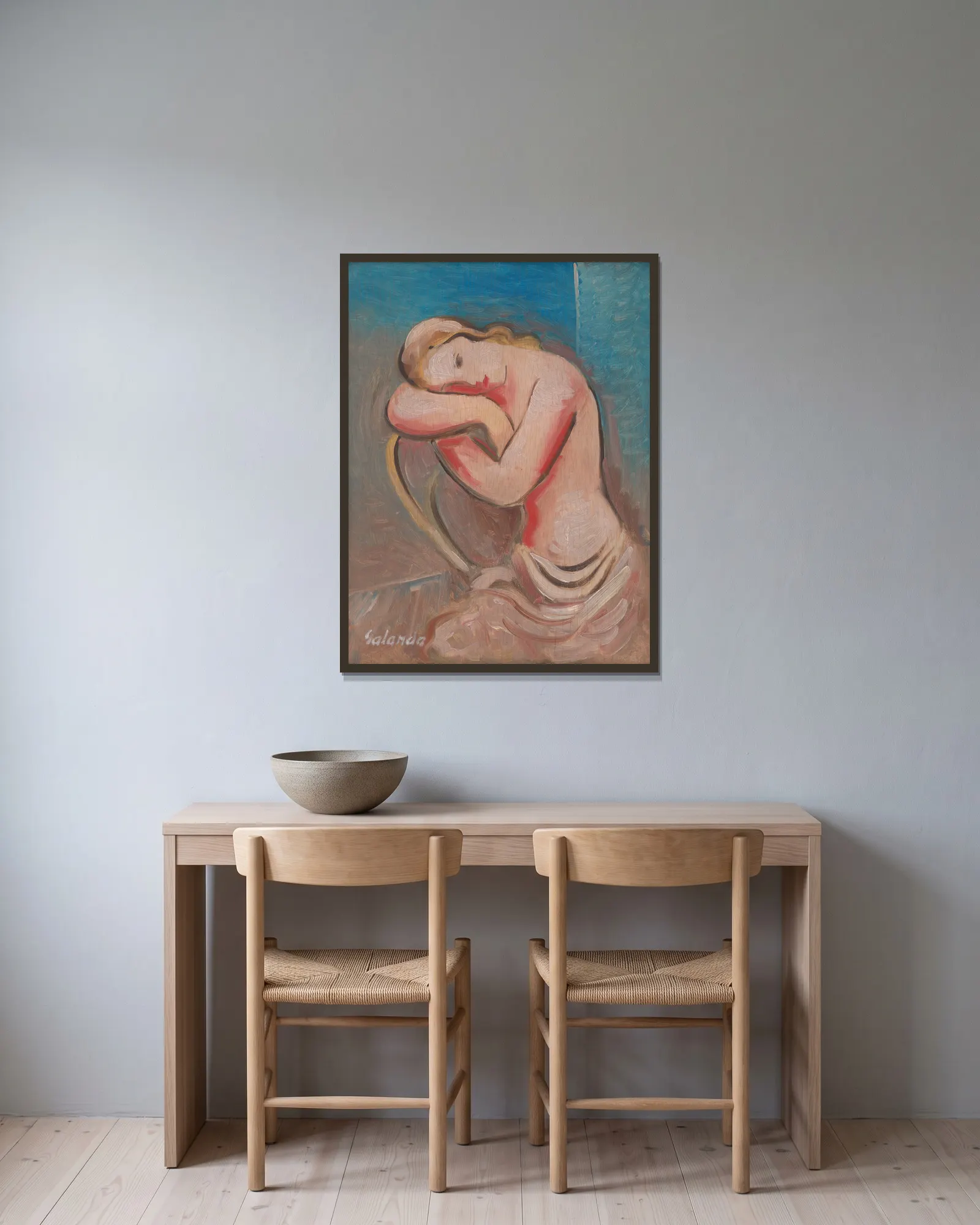 Seated Model av Mikuláš Galanda inramad på en vägg