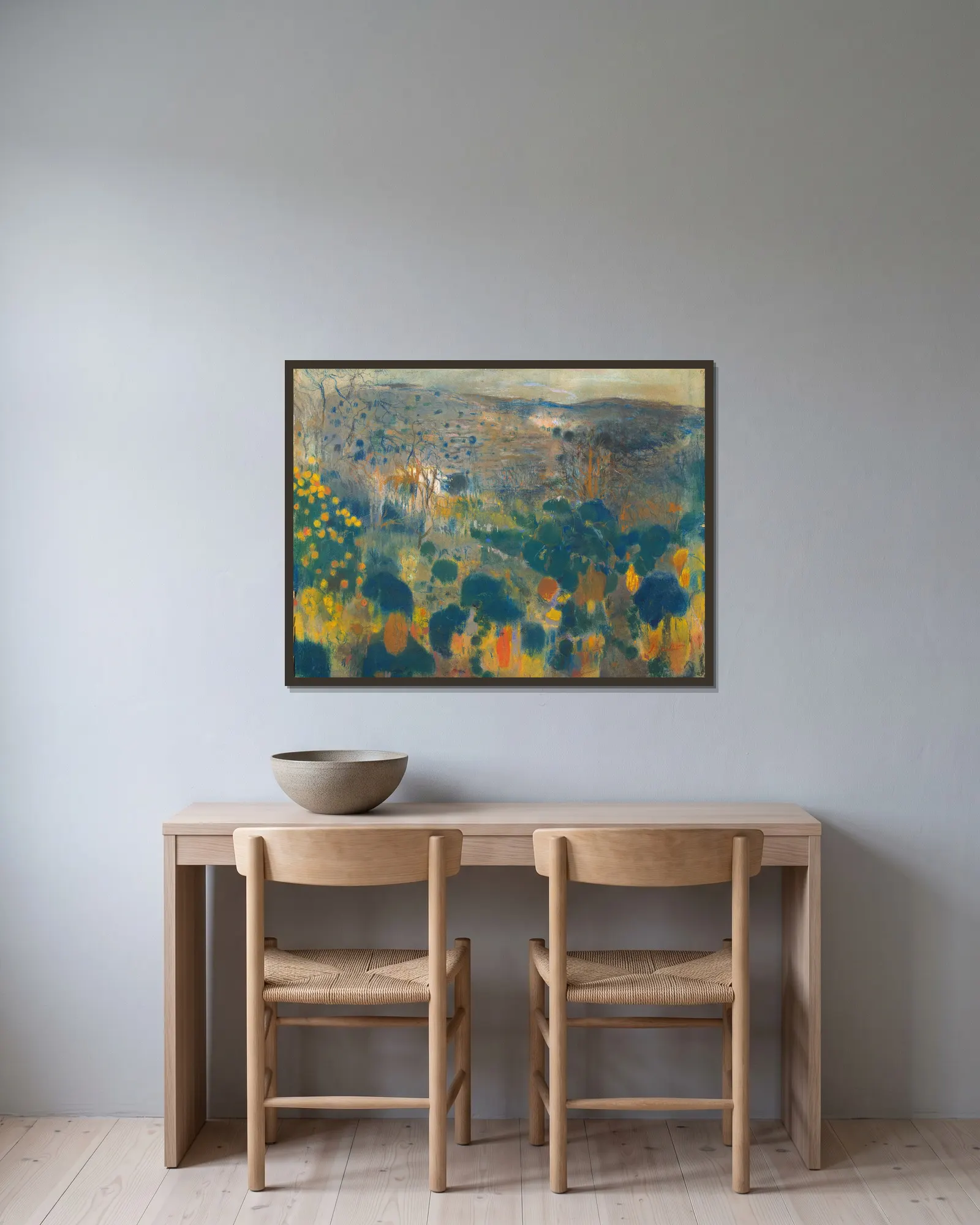 Landscape av Joaquin Mir Trinxet inramad på en vägg