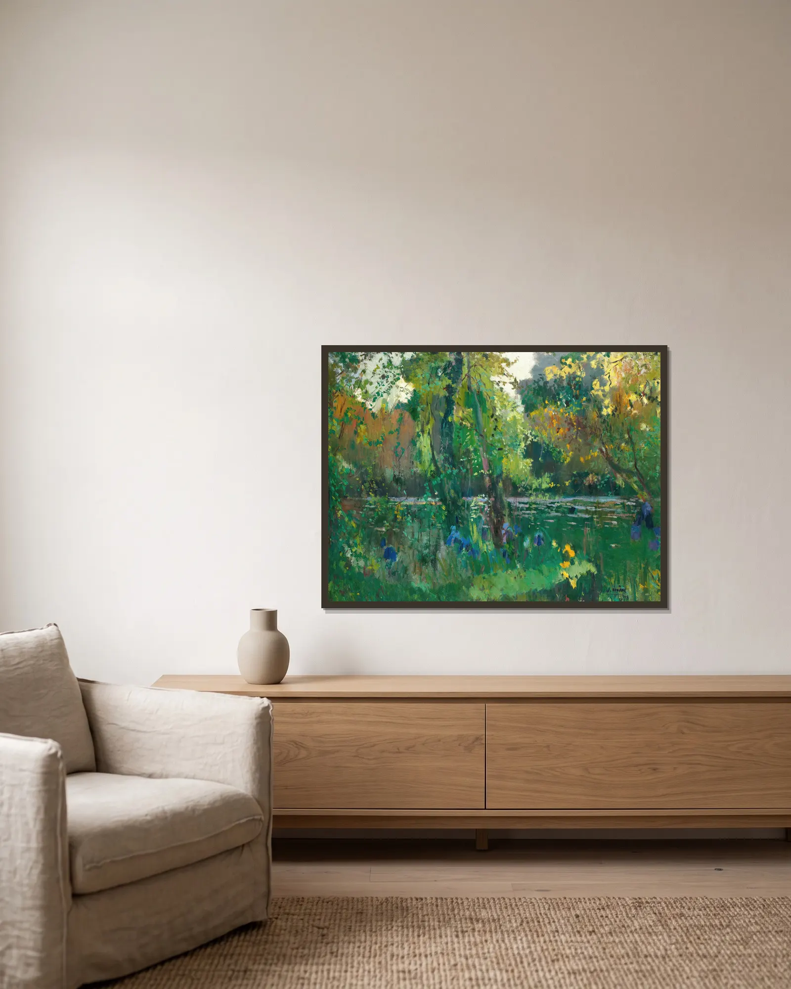 Riverbank In The Forest av Joaquin Mir Trinxet inramad på en vägg