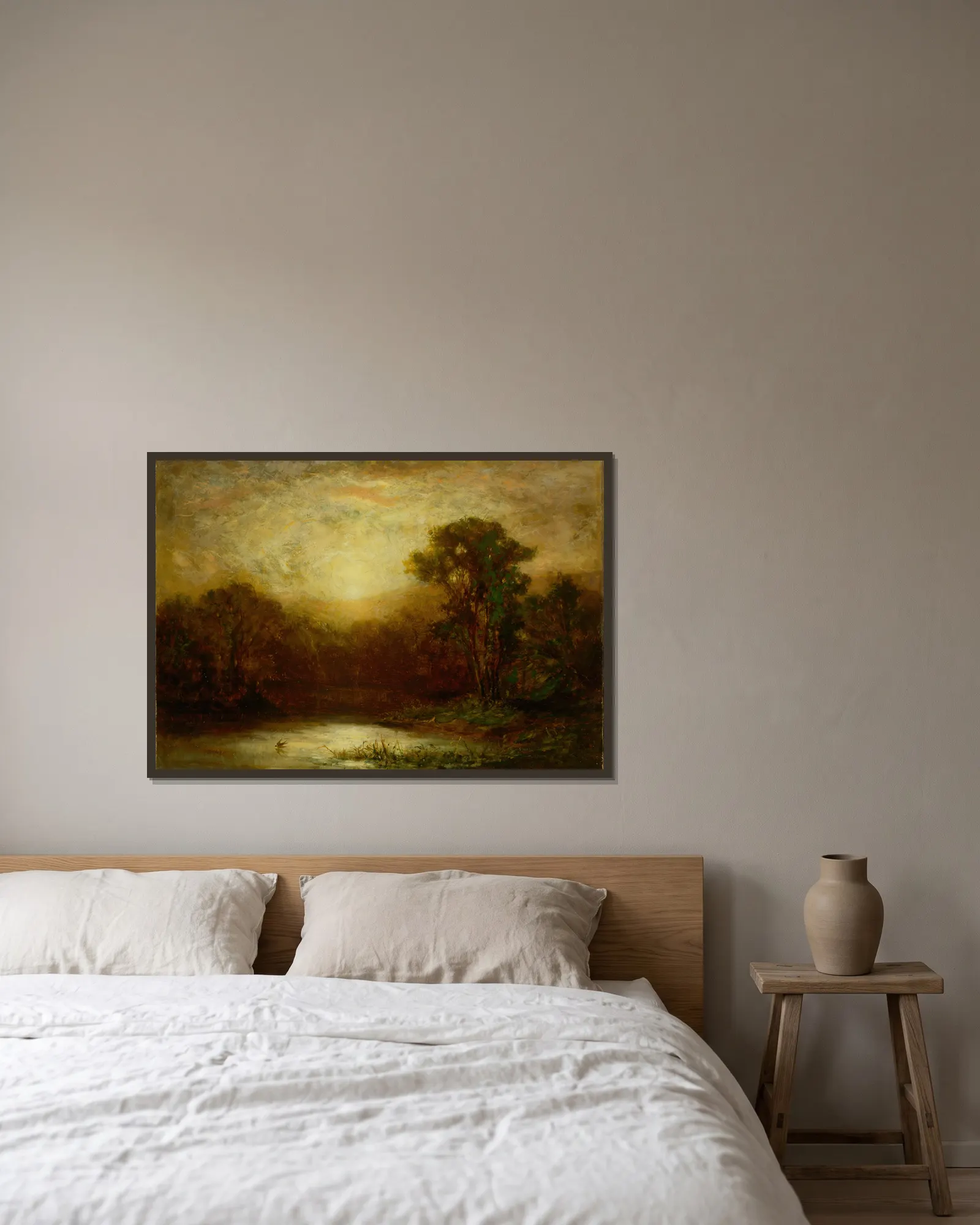 Sunset av Edward Mitchell Bannister inramad på en vägg