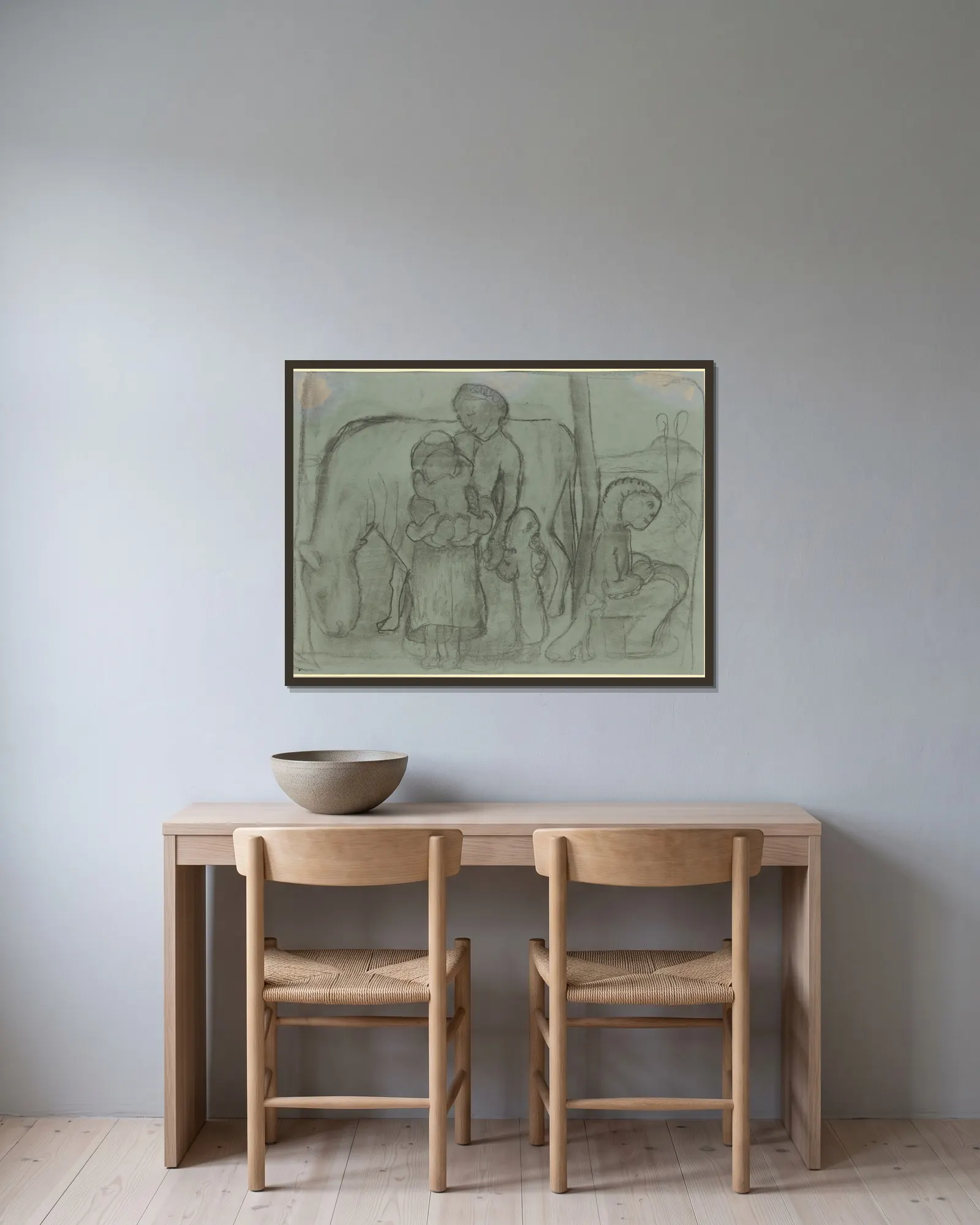Five children, donkey and dog av Paula Modersohn-Becker inramad på en vägg