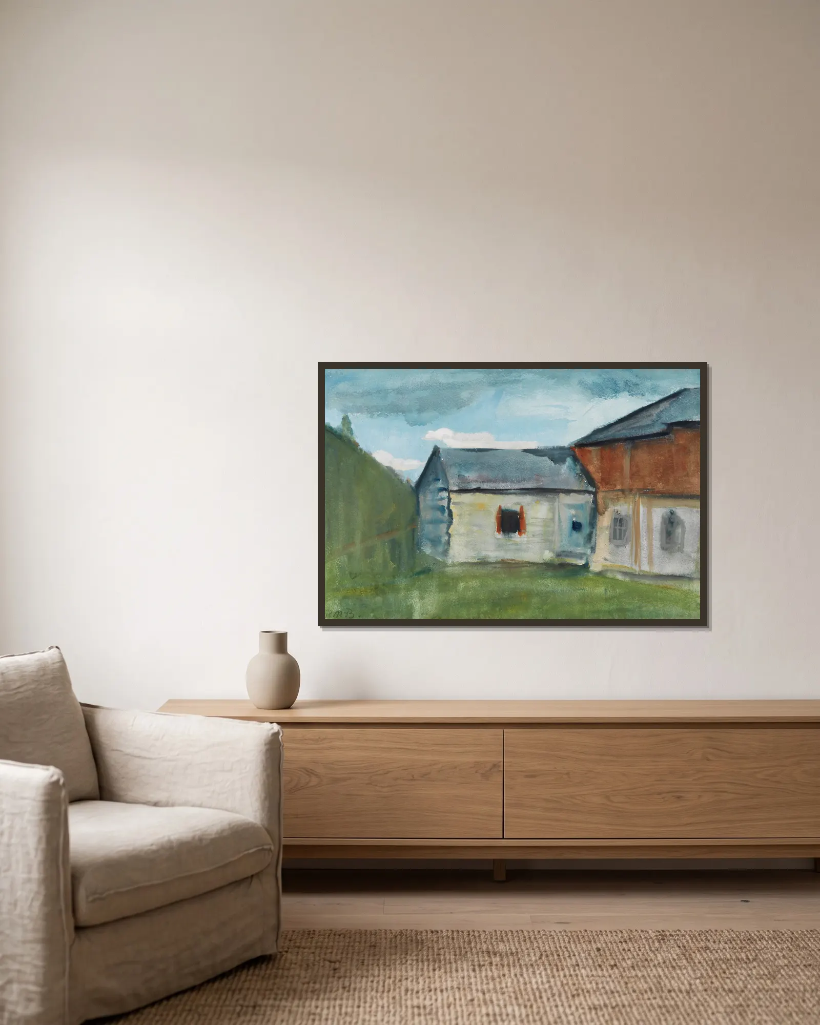 Häuser av Paula Modersohn-Becker inramad på en vägg