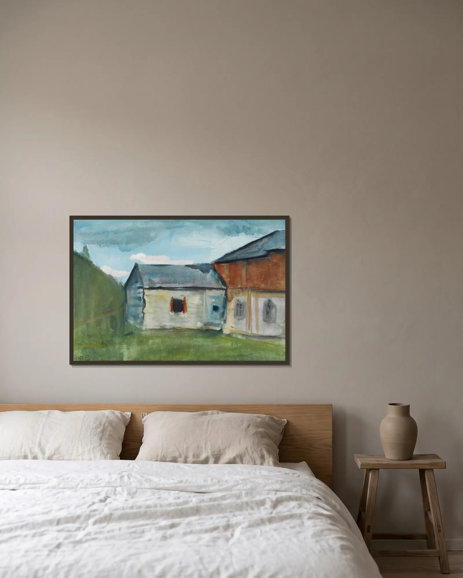 Häuser av Paula Modersohn-Becker inramad på en vägg