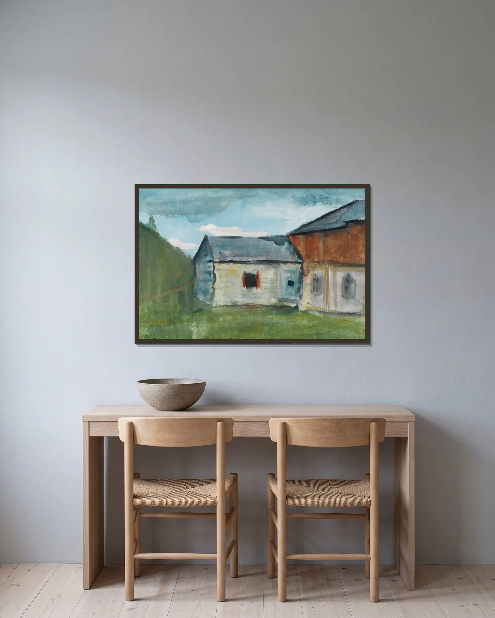 Häuser av Paula Modersohn-Becker inramad på en vägg