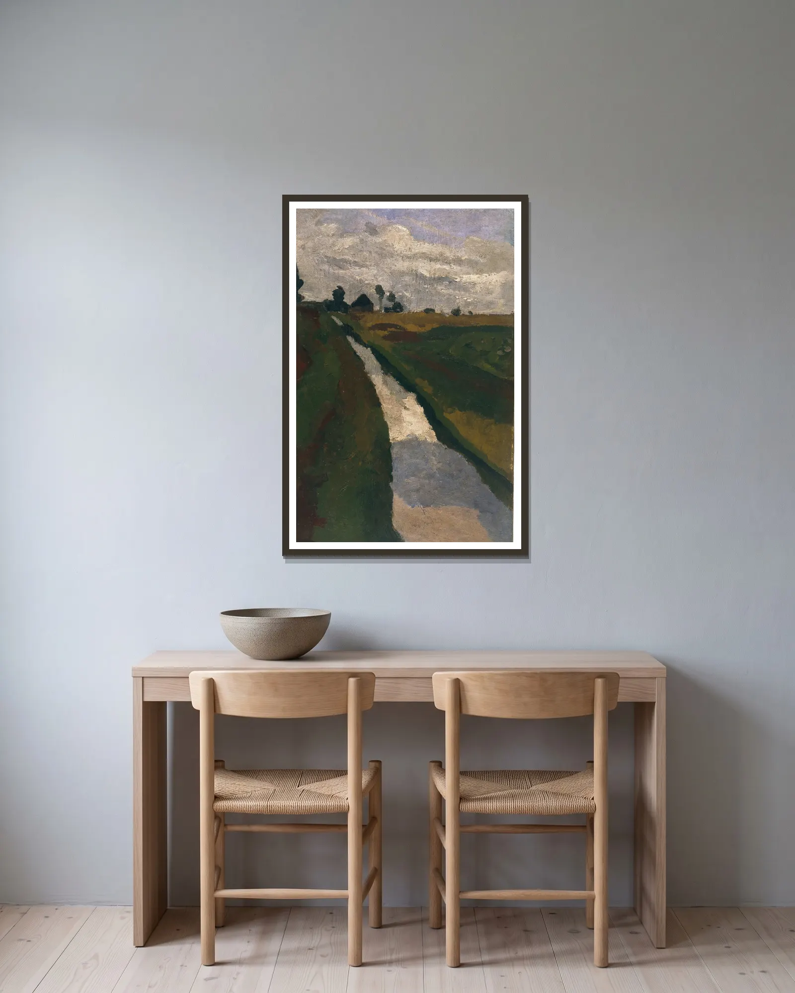 Moorkanal av Paula Modersohn-Becker inramad på en vägg