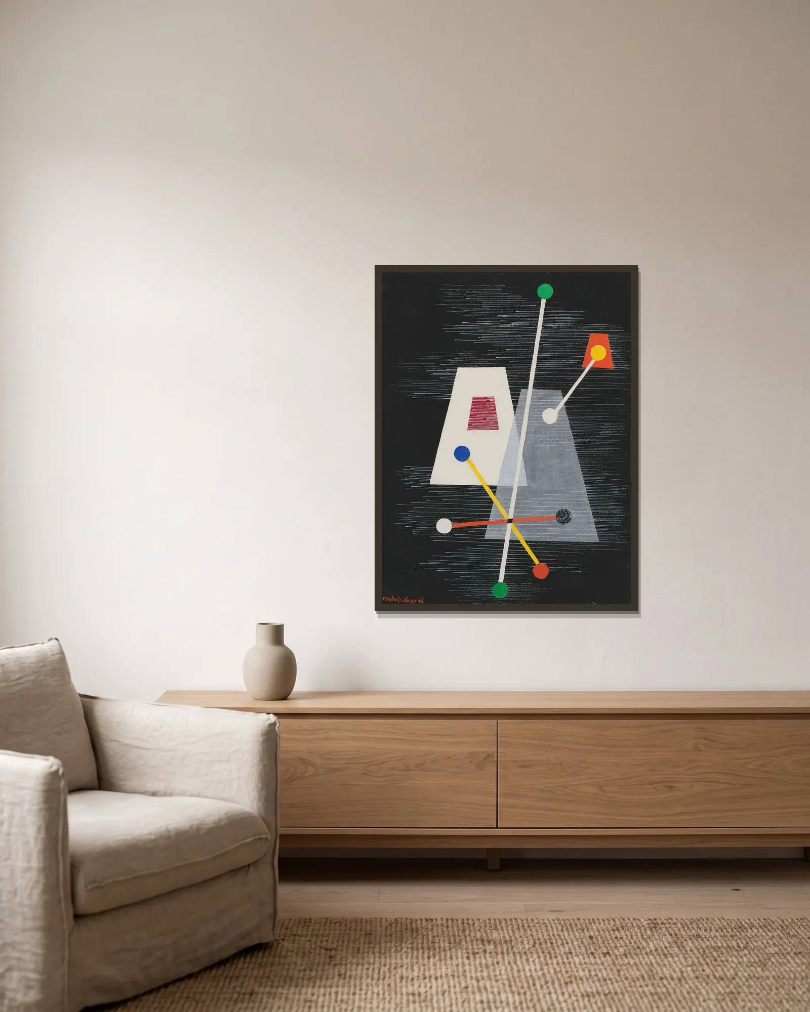 Truncated Pyramids av László Moholy-Nagy inramad på en vägg