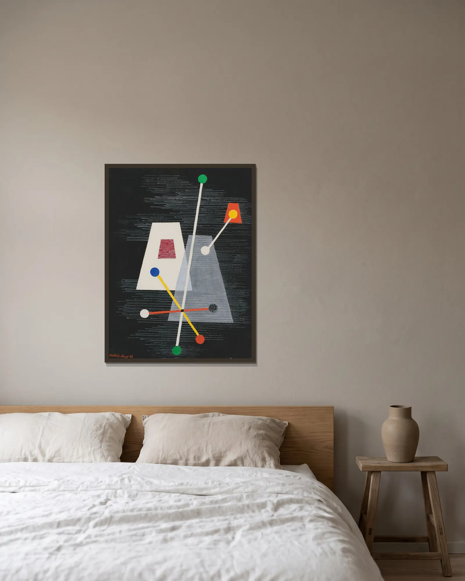 Truncated Pyramids av László Moholy-Nagy inramad på en vägg