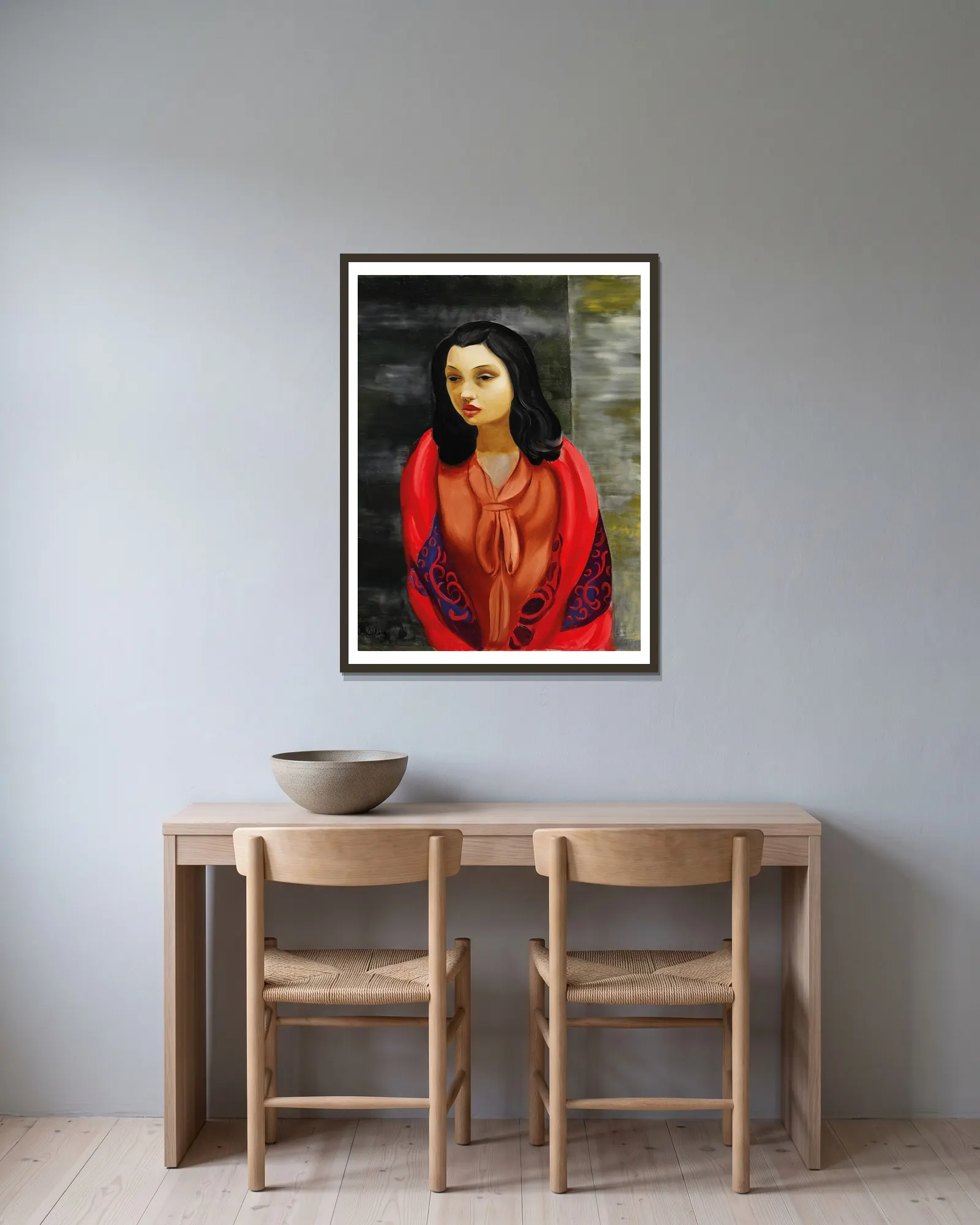 Jeune fille av Moïse Kisling inramad på en vägg