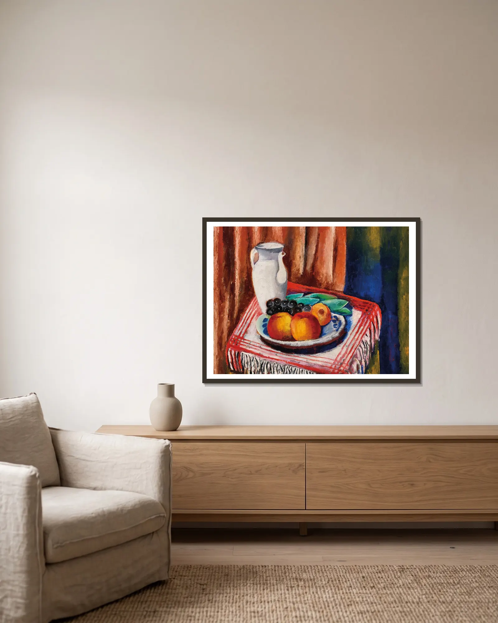 Nature Morte (Still Life) av Moïse Kisling inramad på en vägg