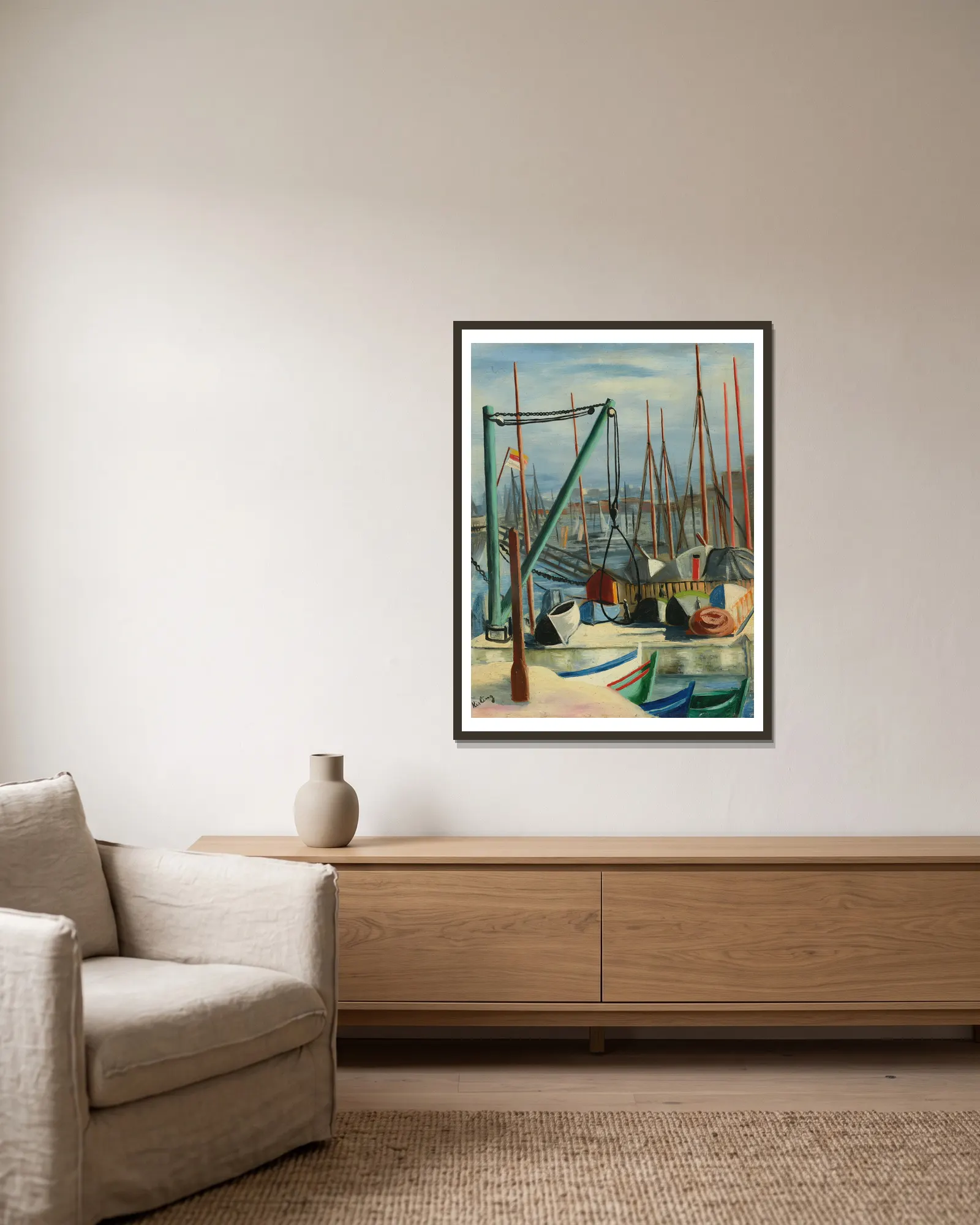Port de Marseille av Moïse Kisling inramad på en vägg