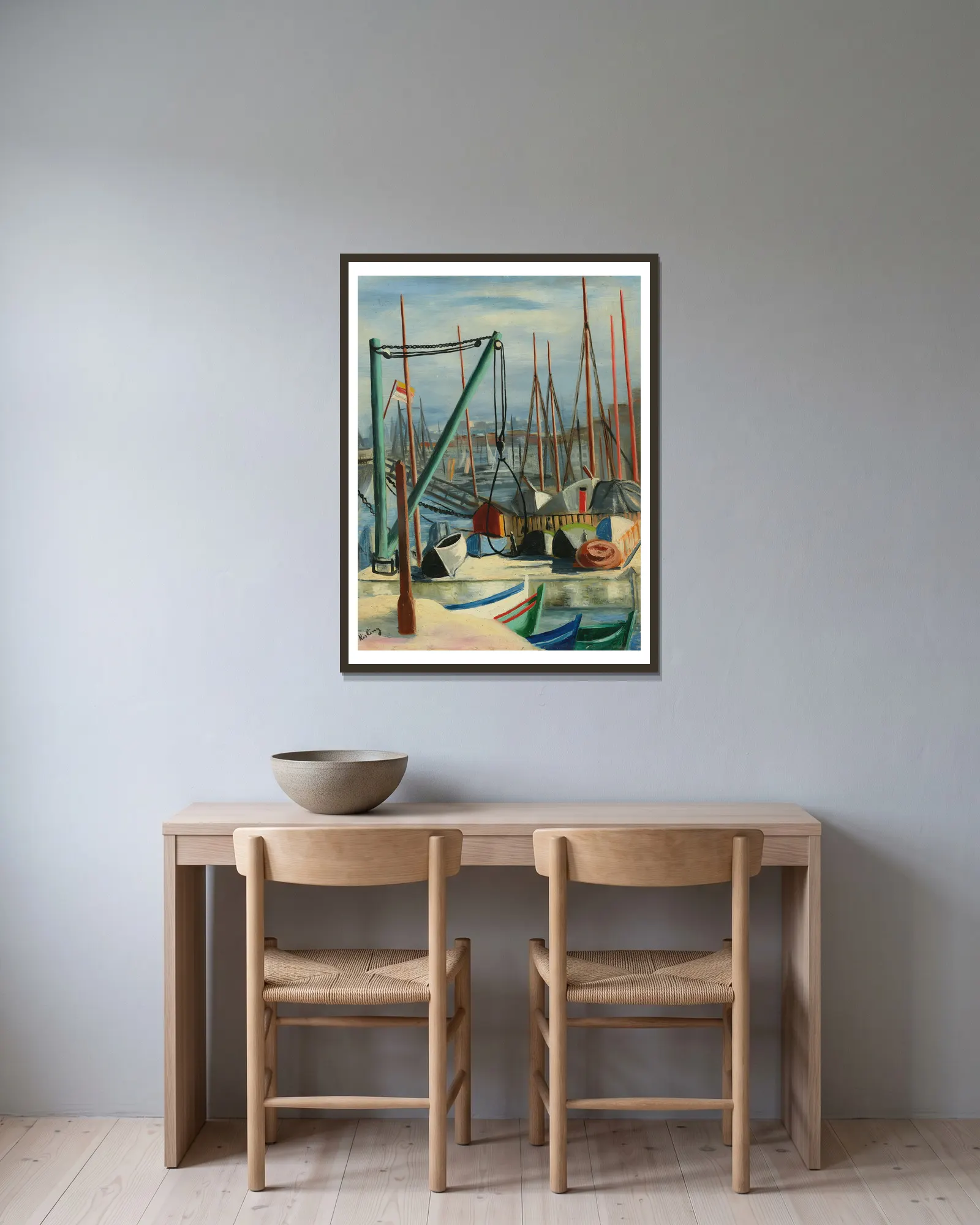 Port de Marseille av Moïse Kisling inramad på en vägg
