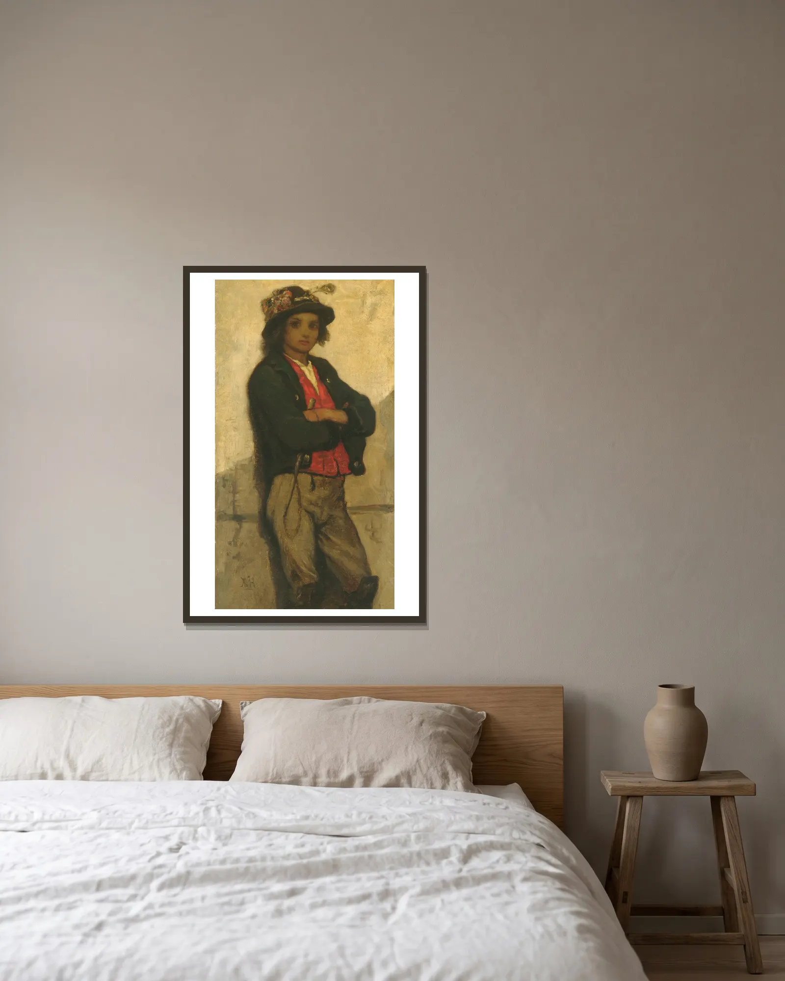 Italian Boy av William Morris Hunt inramad på en vägg