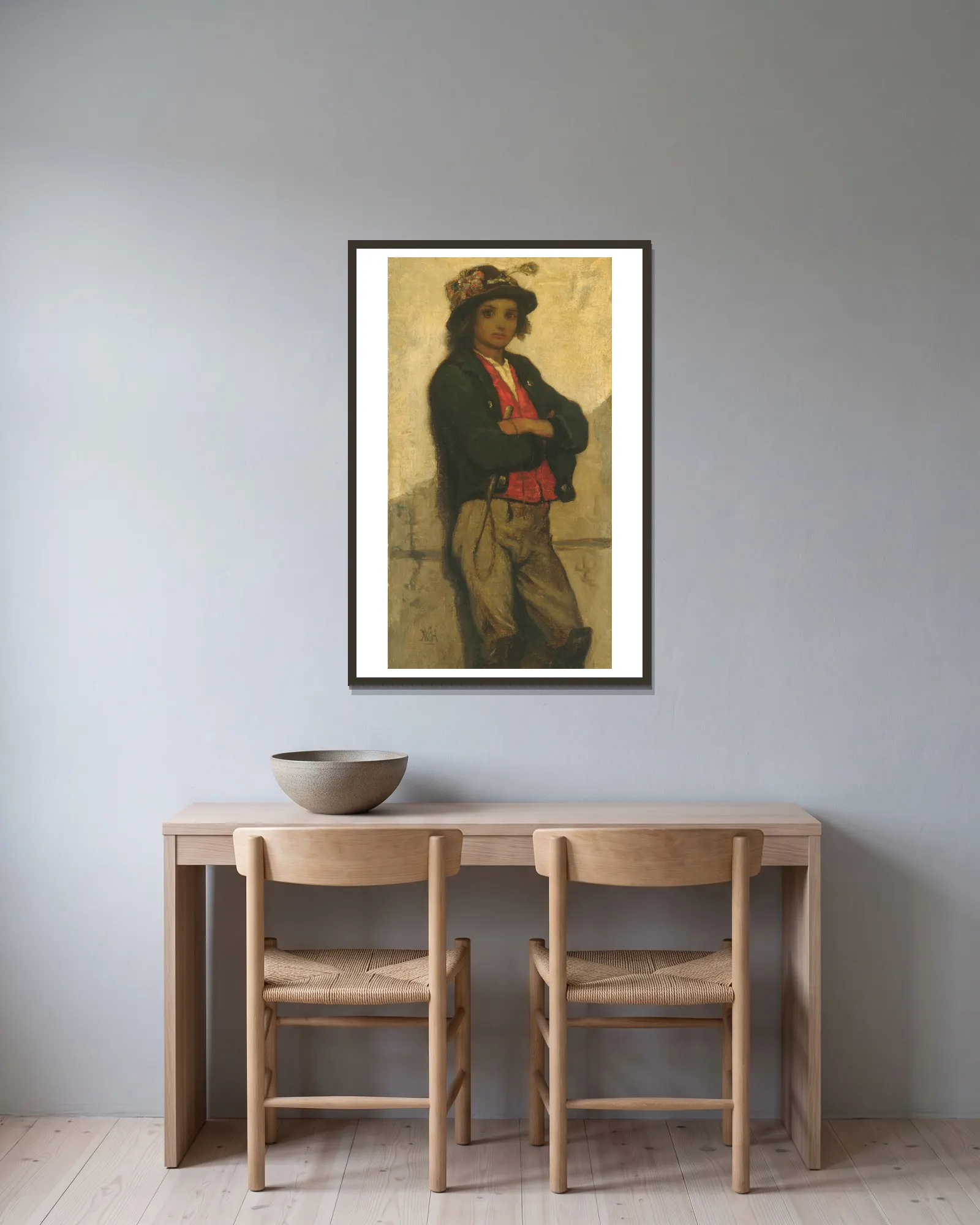 Italian Boy av William Morris Hunt inramad på en vägg