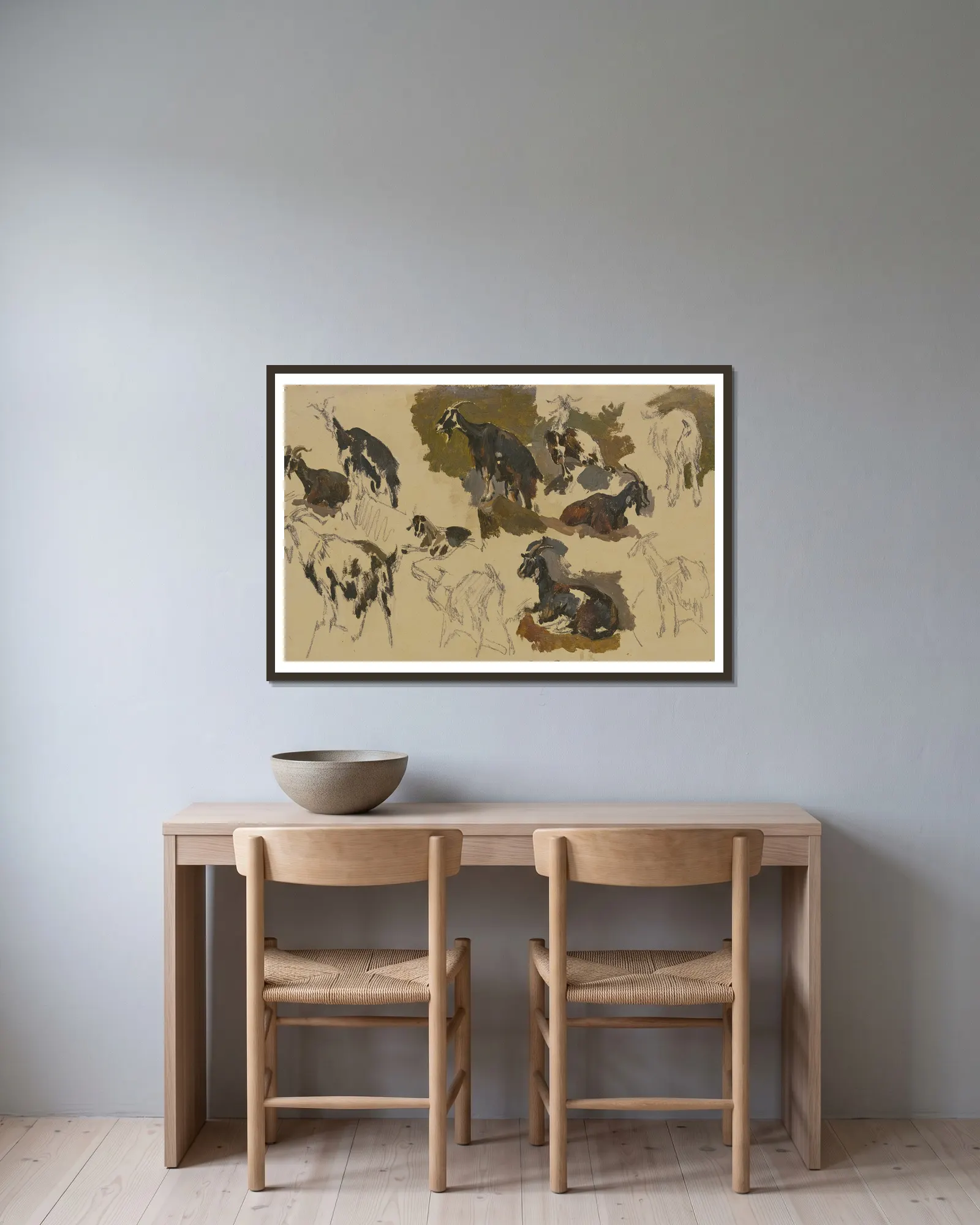 Eleven goats av Johann Nepomuk Rauch inramad på en vägg