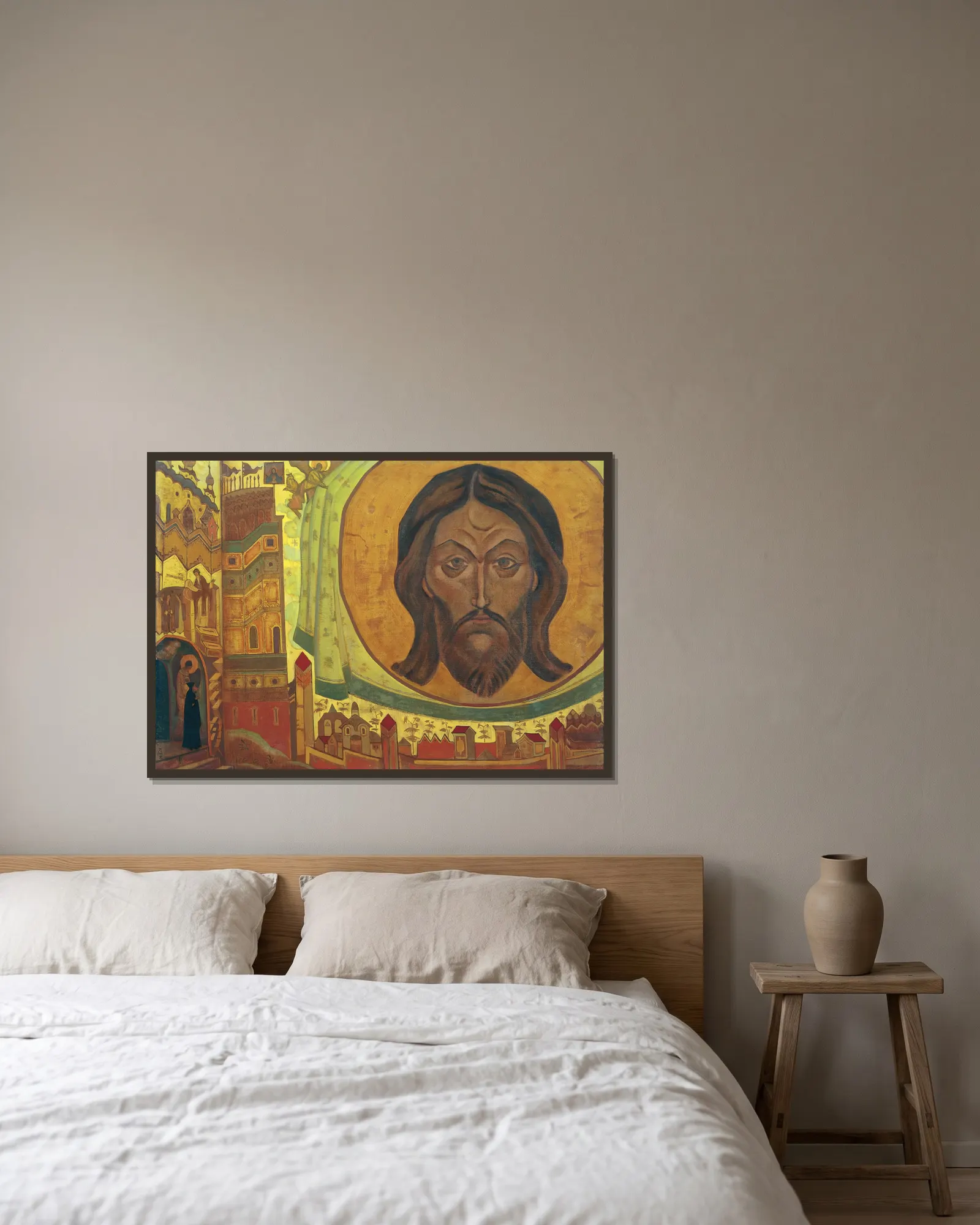 And We See av Nicholas Roerich inramad på en vägg