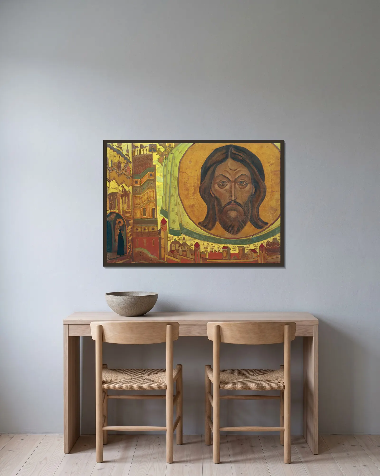 And We See av Nicholas Roerich inramad på en vägg