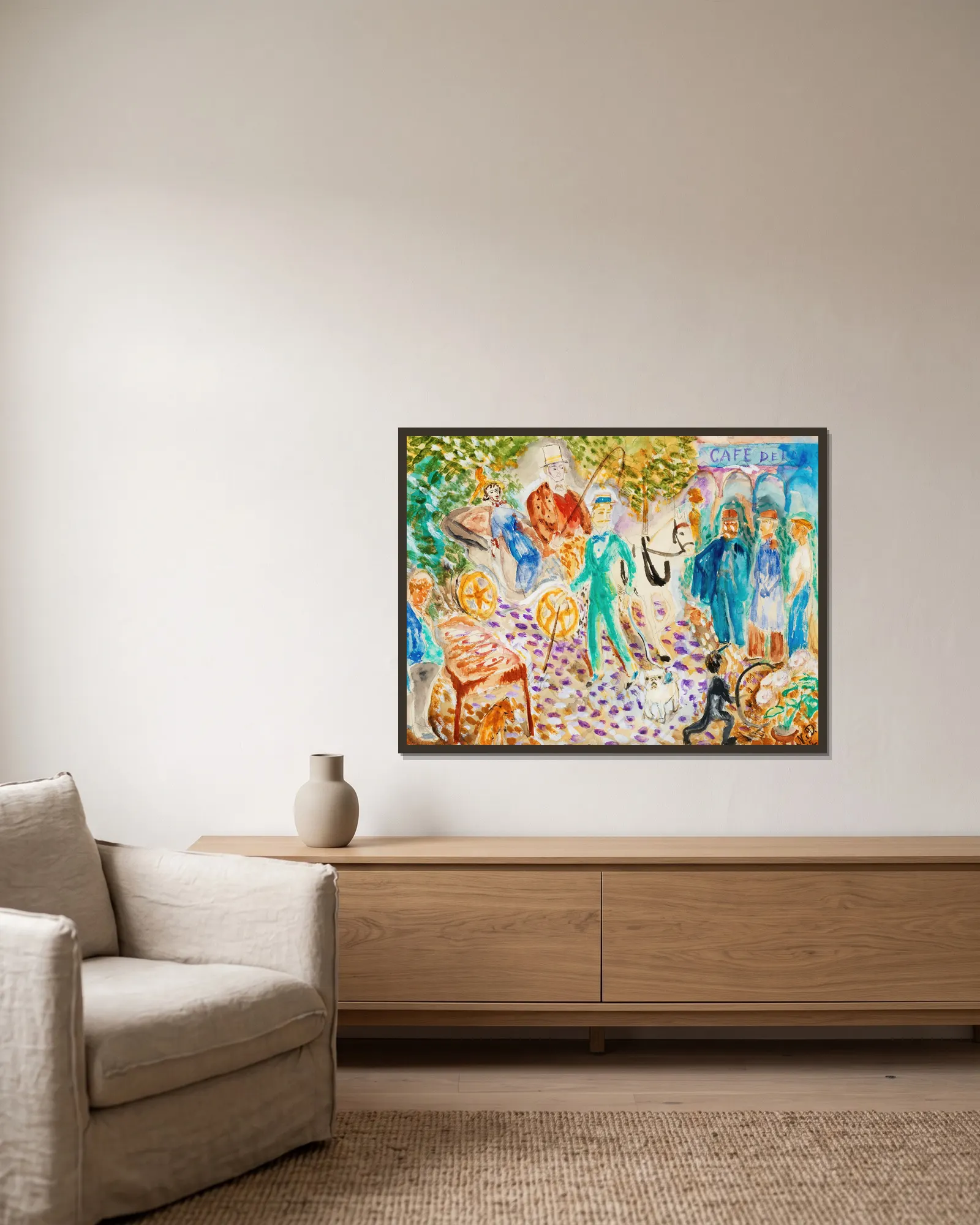 Parisergata av Nils Dardel inramad på en vägg