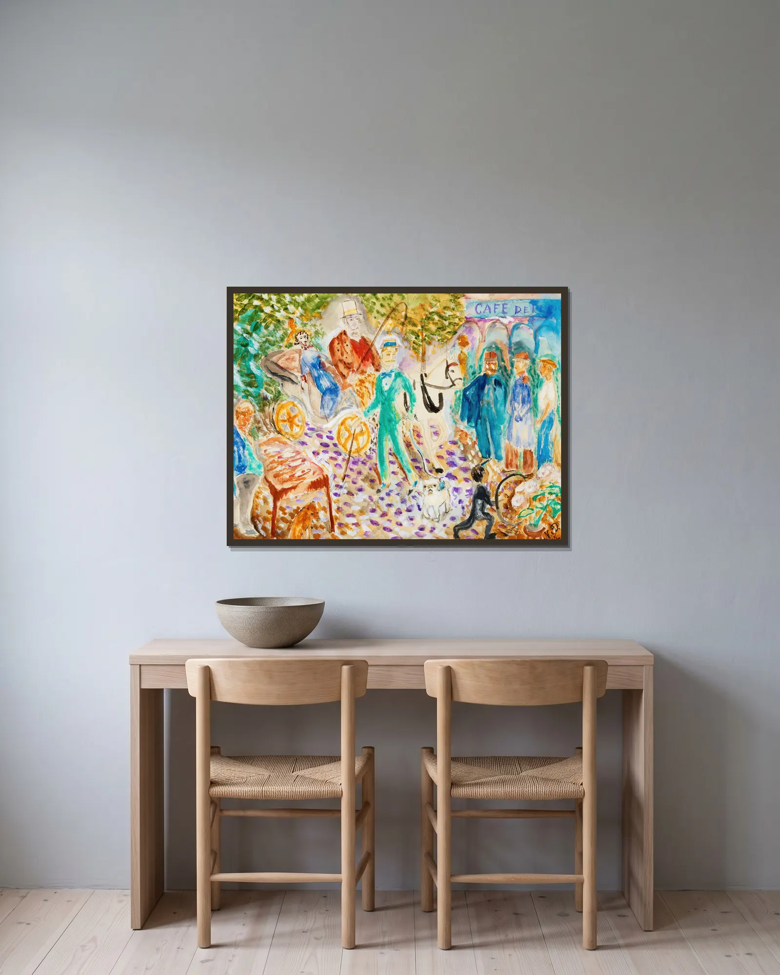 Parisergata av Nils Dardel inramad på en vägg