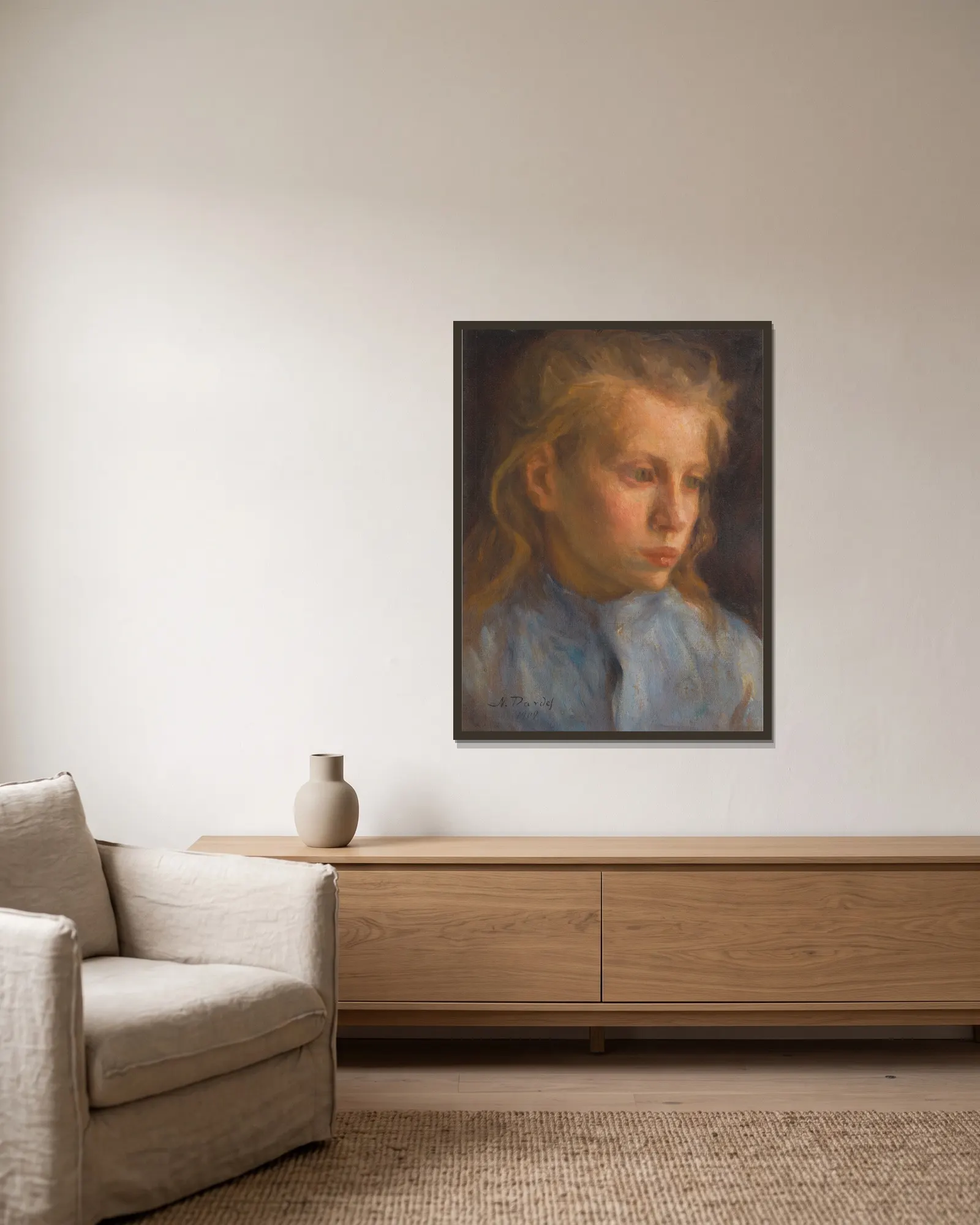 Torparflicka (farm girl) av Nils Dardel inramad på en vägg