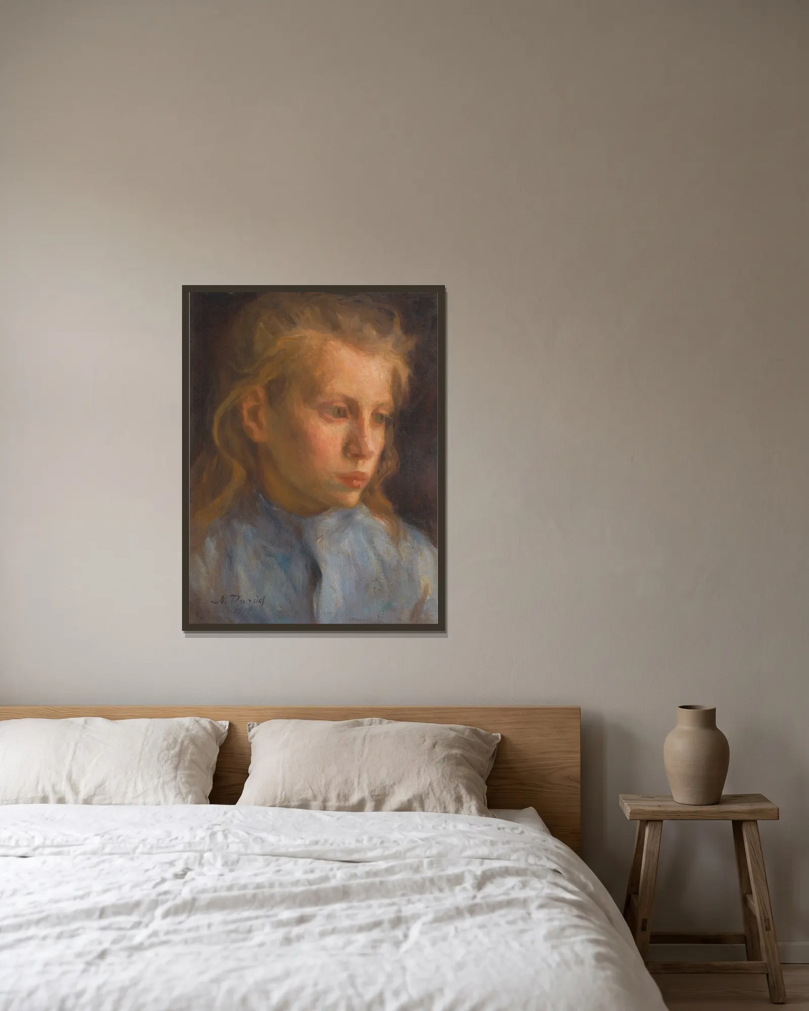 Torparflicka (farm girl) av Nils Dardel inramad på en vägg