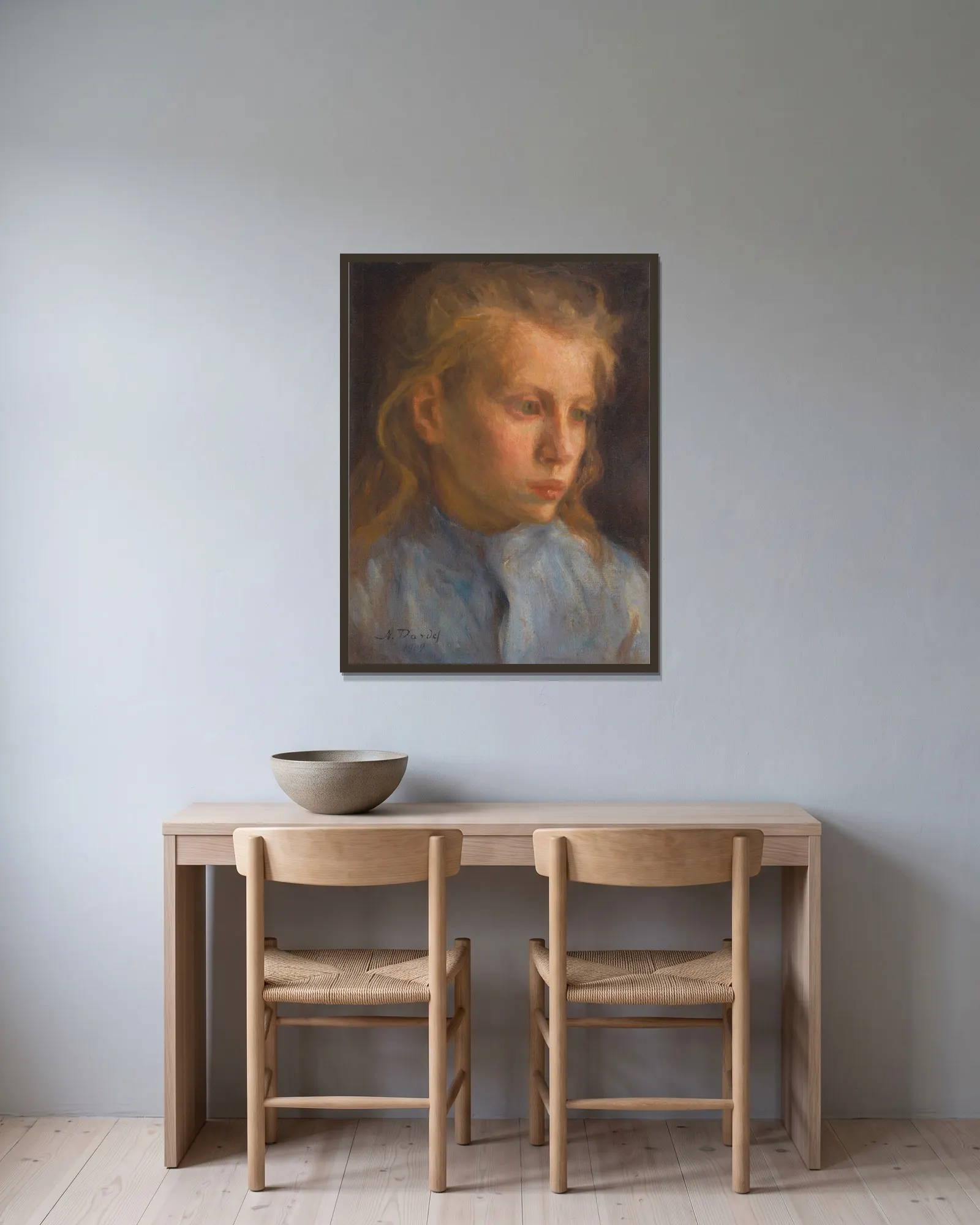 Torparflicka (farm girl) av Nils Dardel inramad på en vägg
