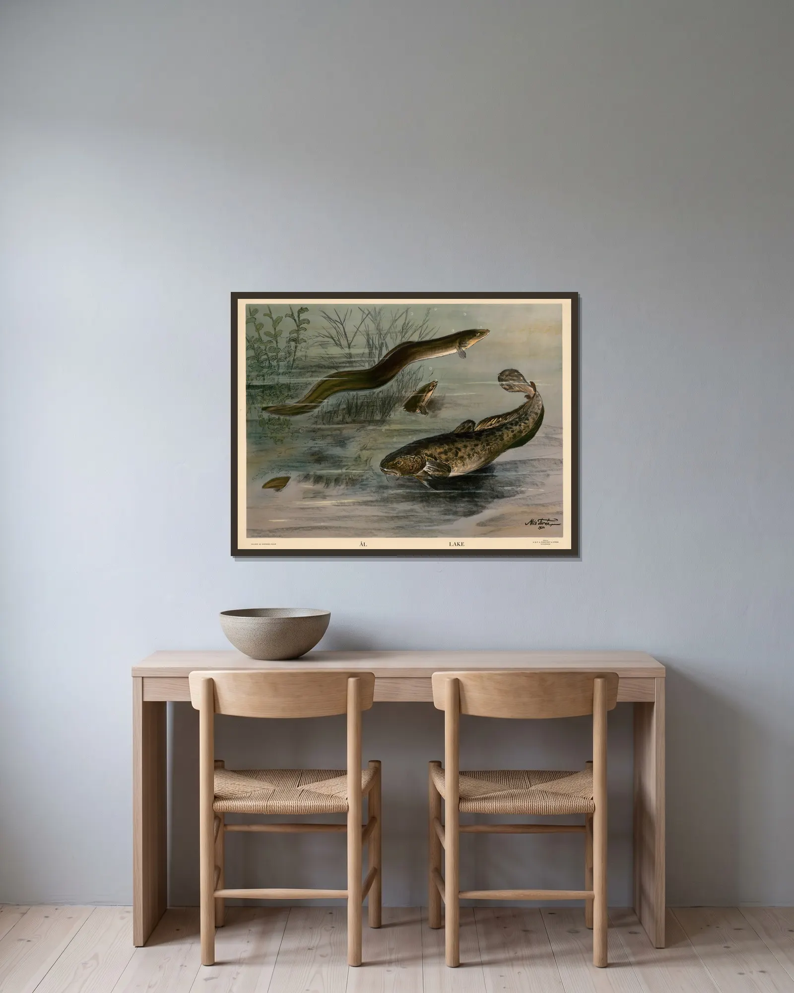Ål. Lake. av Nils Tirén inramad på en vägg