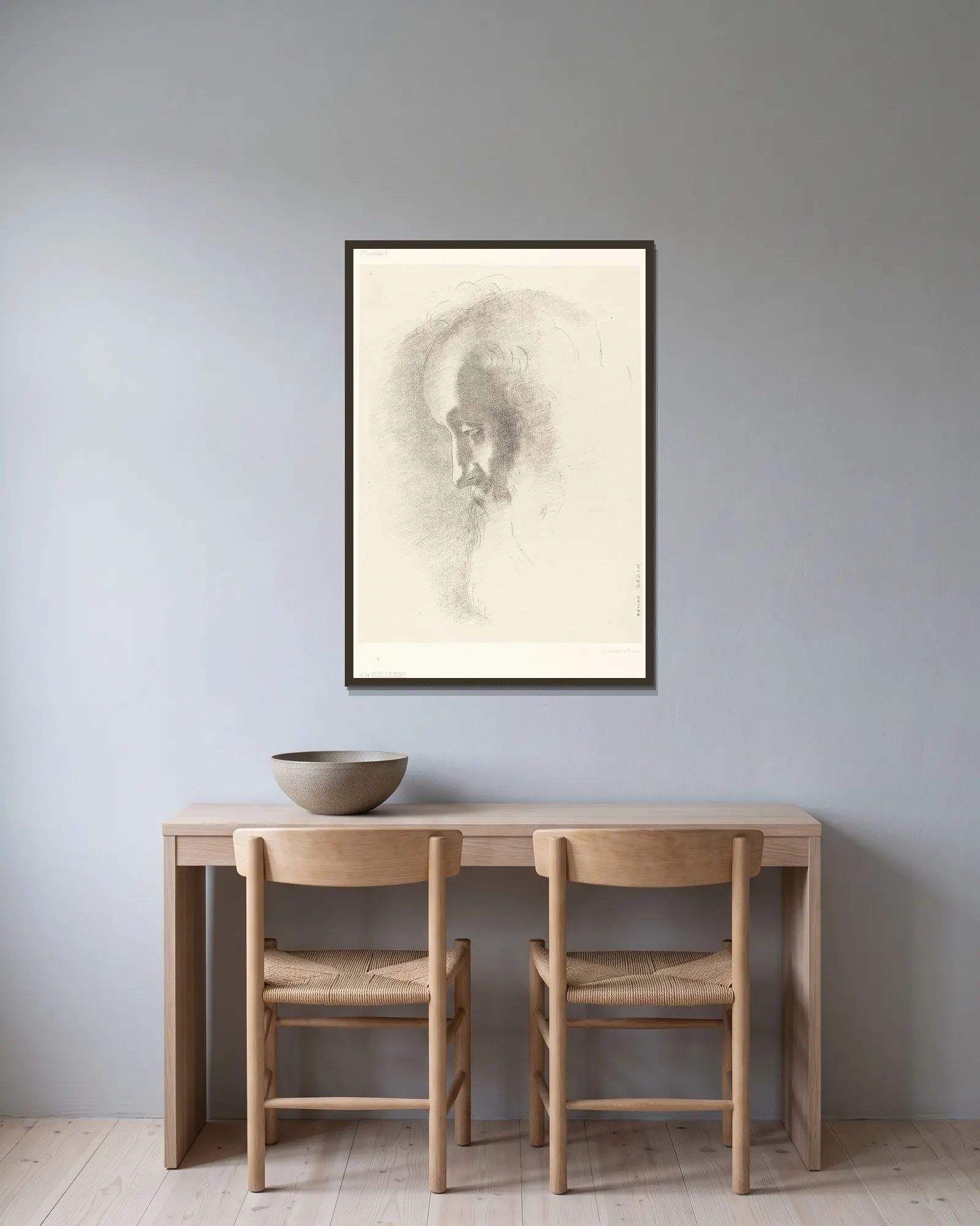 A La Vieillesse (To Old Age) av Odilon Redon inramad på en vägg
