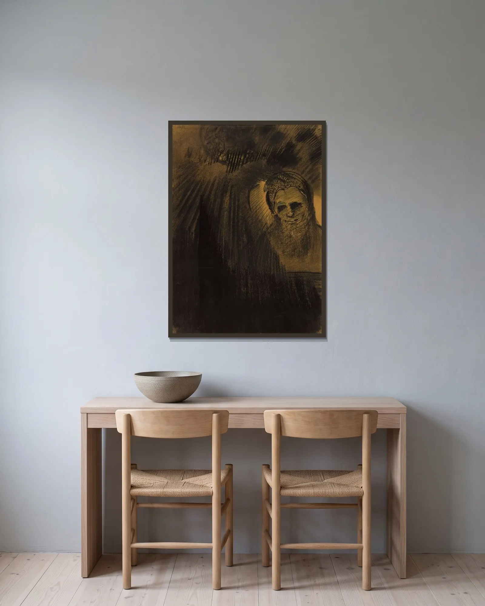 Apparition av Odilon Redon inramad på en vägg