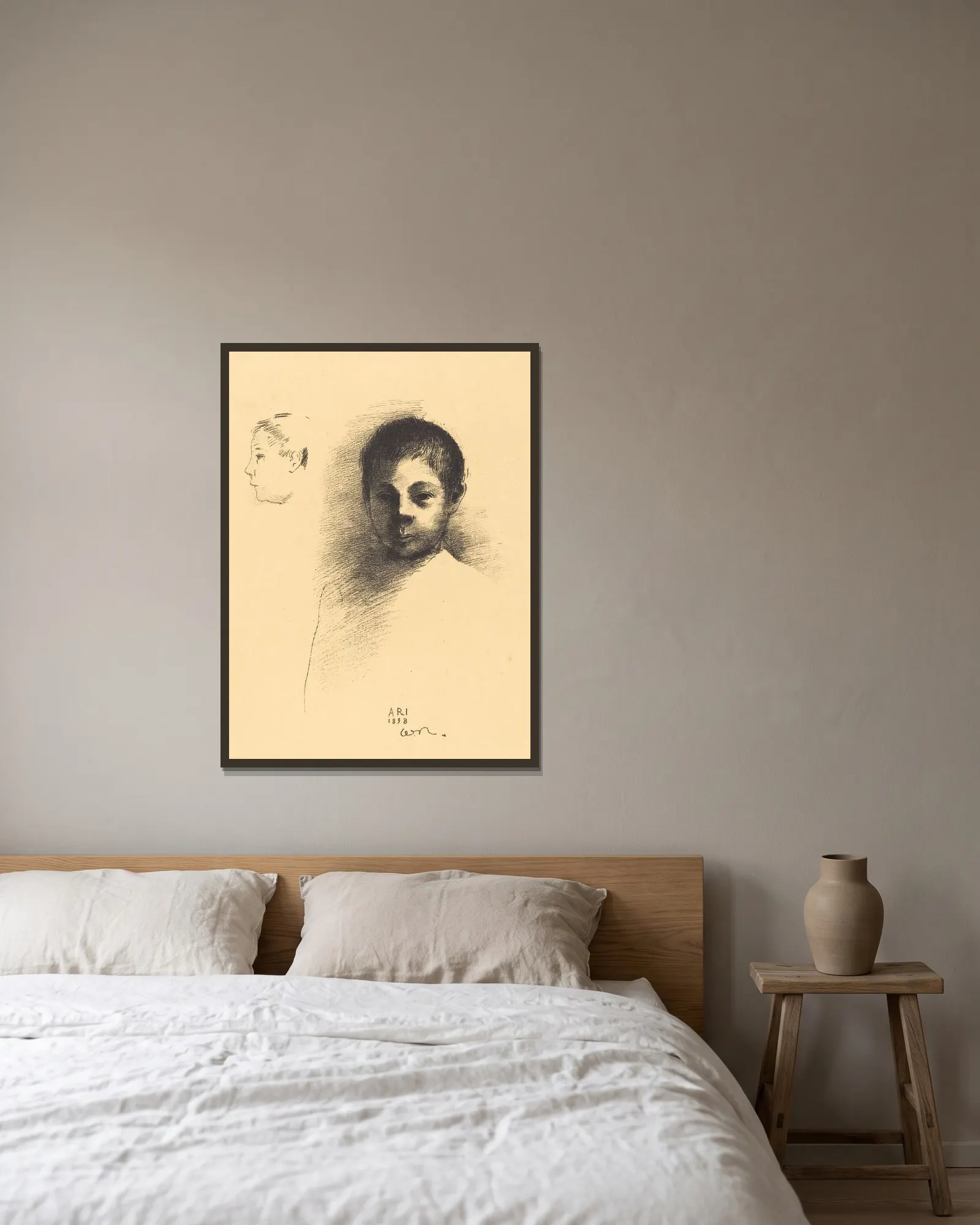 Ari av Odilon Redon inramad på en vägg