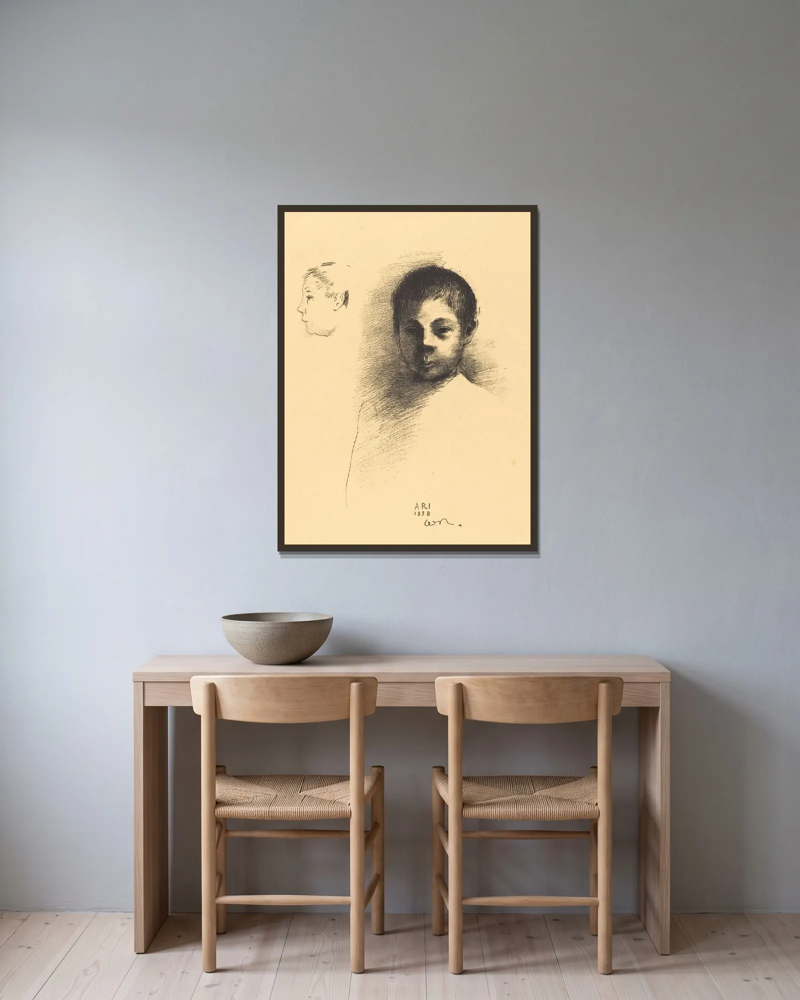 Ari av Odilon Redon inramad på en vägg