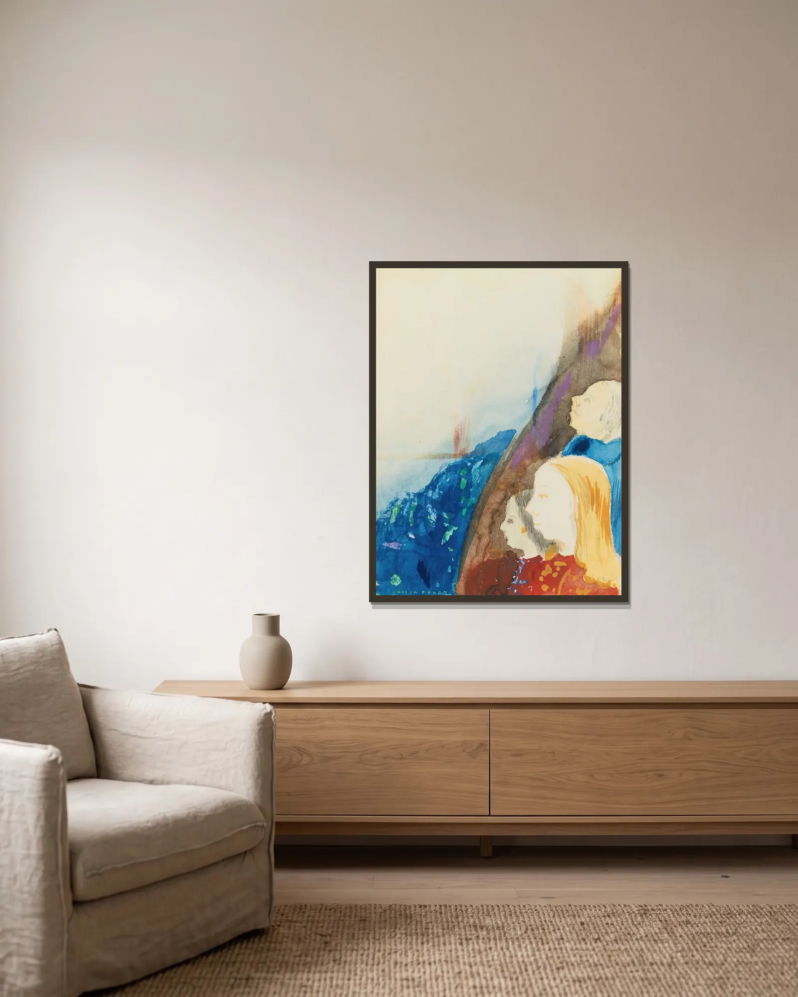 Contemplation av Odilon Redon inramad på en vägg
