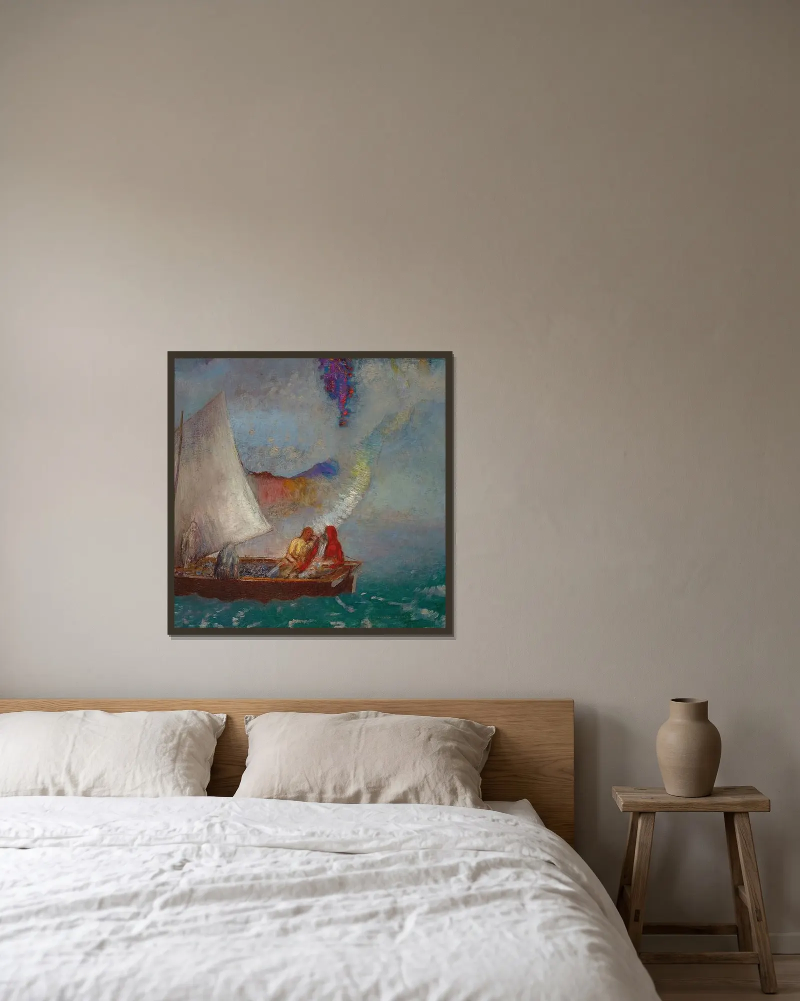 La Voile grise av Odilon Redon inramad på en vägg