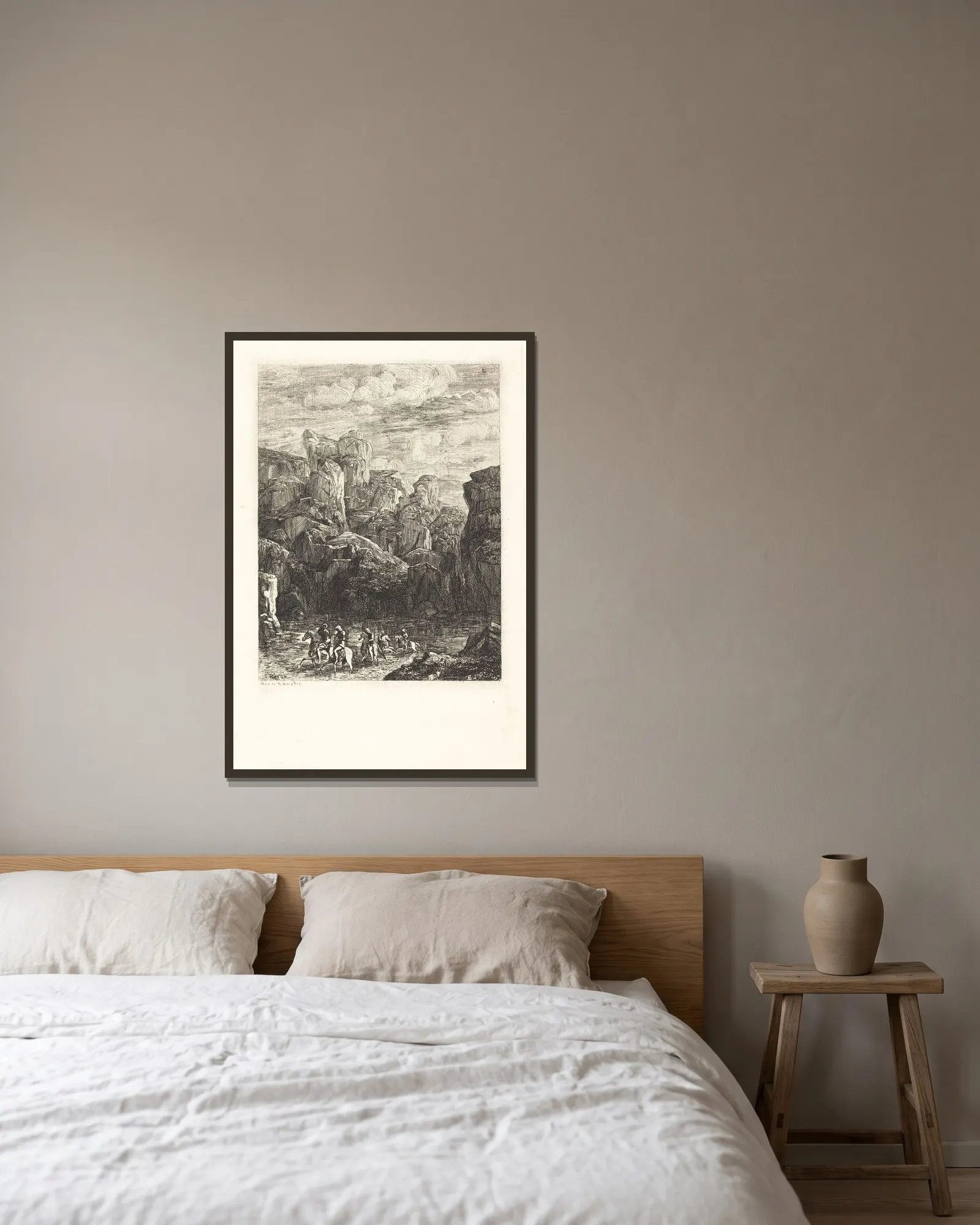 Le Gue (The Ford) av Odilon Redon inramad på en vägg