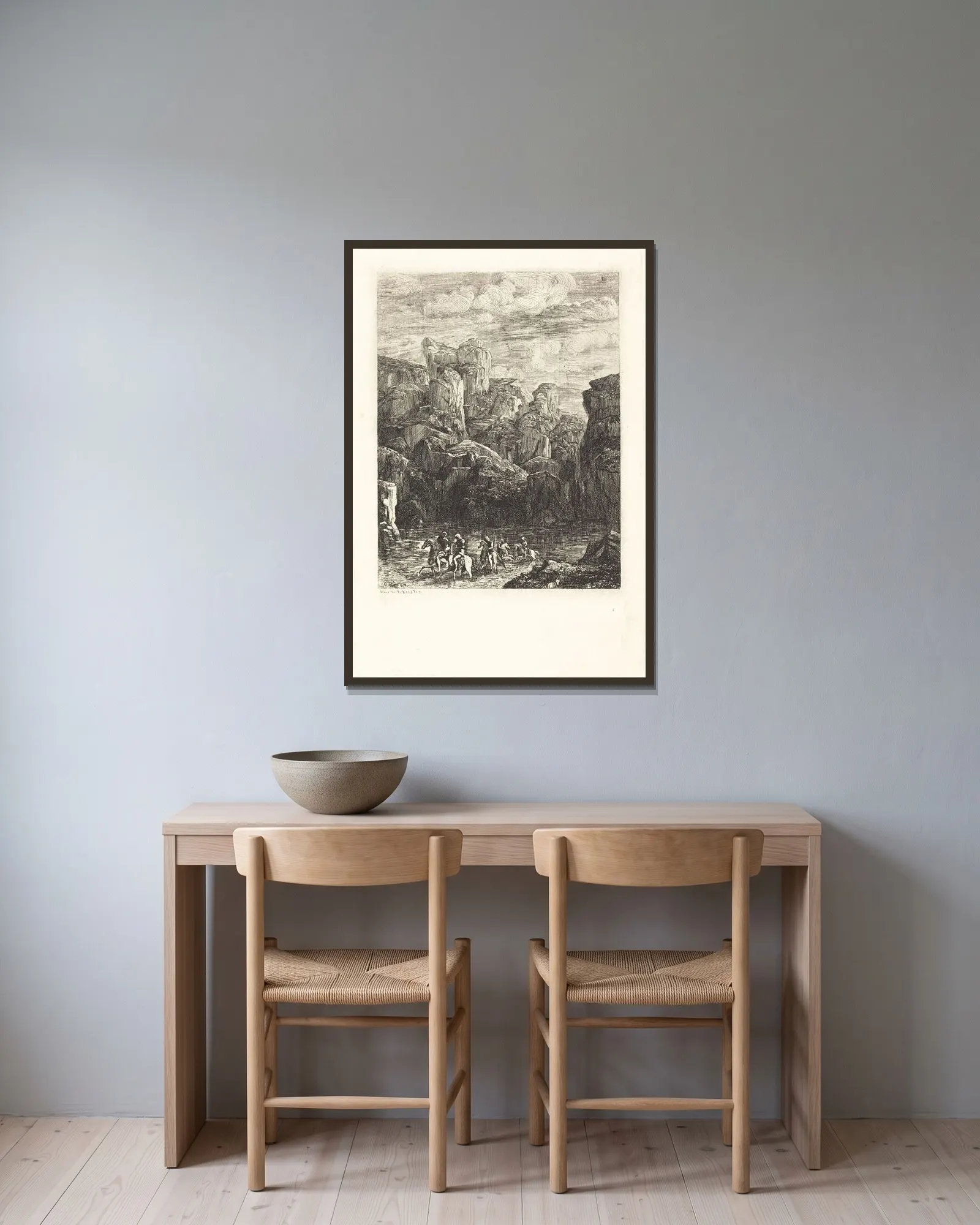 Le Gue (The Ford) av Odilon Redon inramad på en vägg