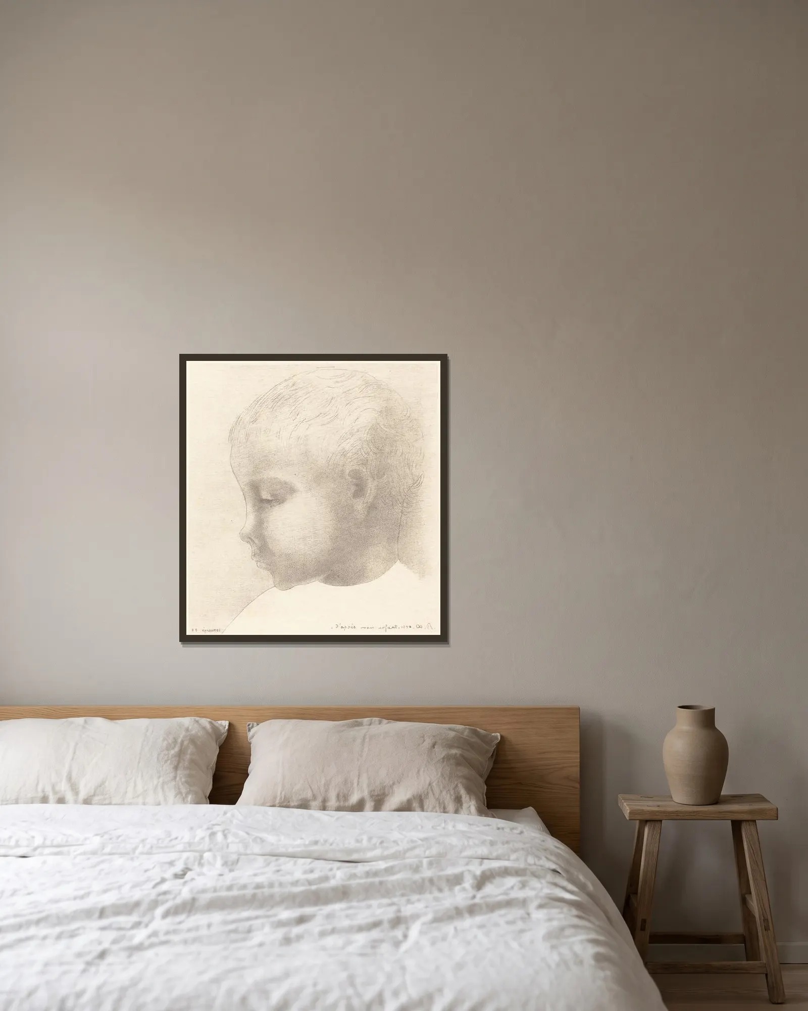 Mon Enfant (My Child) av Odilon Redon inramad på en vägg