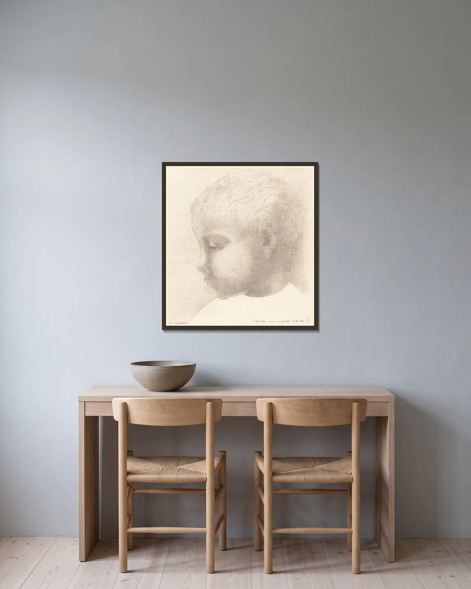 Mon Enfant (My Child) av Odilon Redon inramad på en vägg