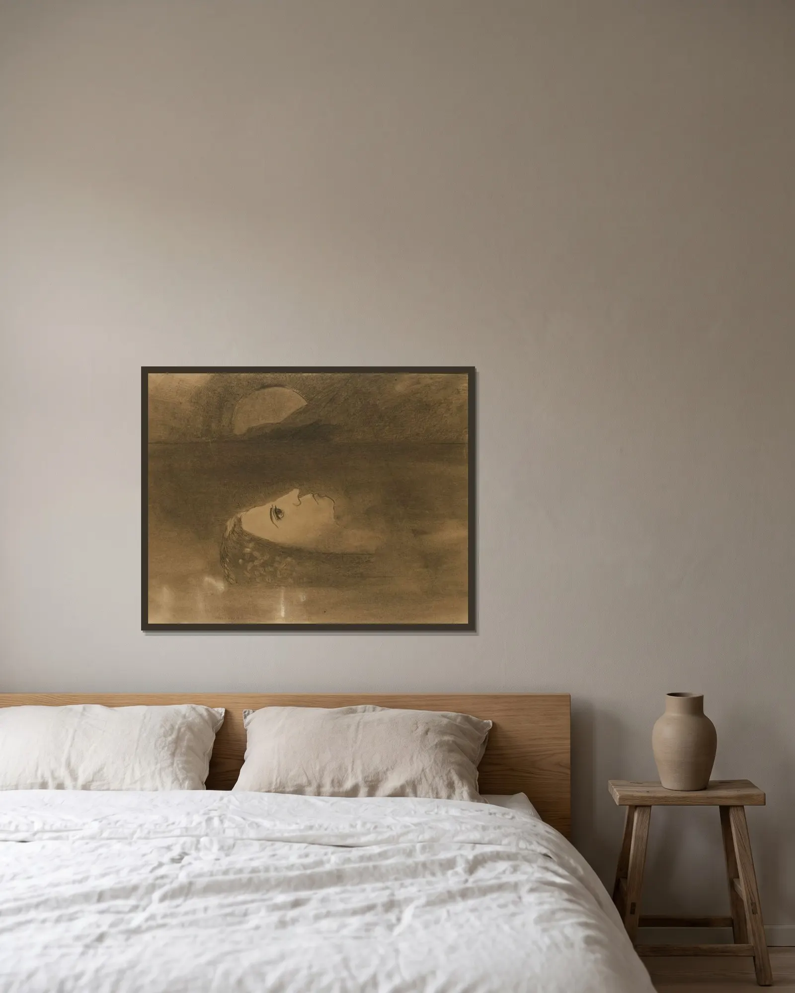 Ophélie av Odilon Redon inramad på en vägg