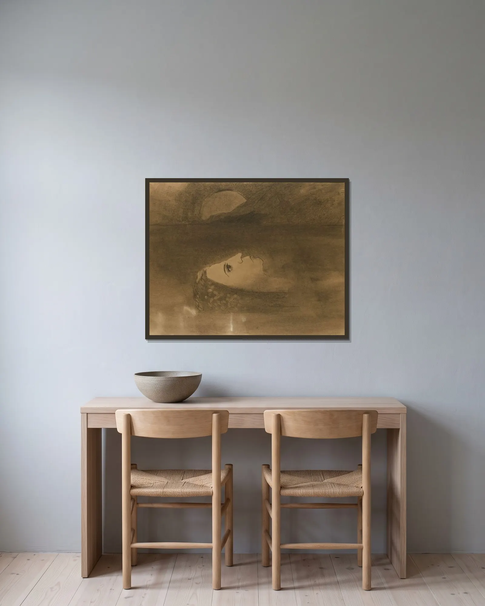 Ophélie av Odilon Redon inramad på en vägg