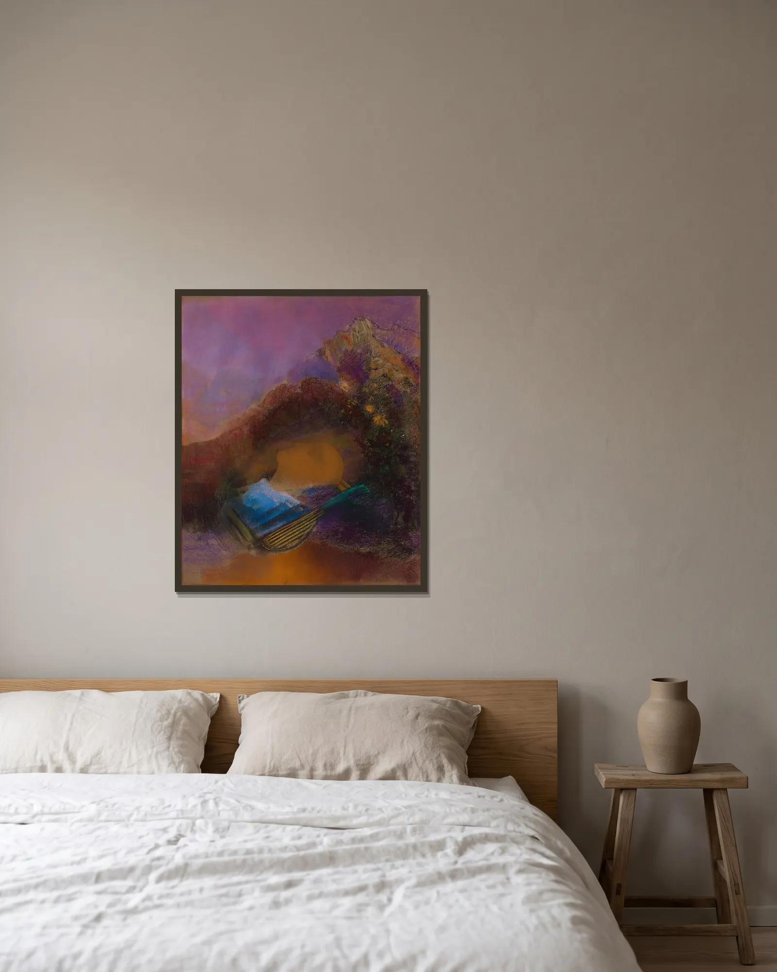 Orpheus av Odilon Redon inramad på en vägg