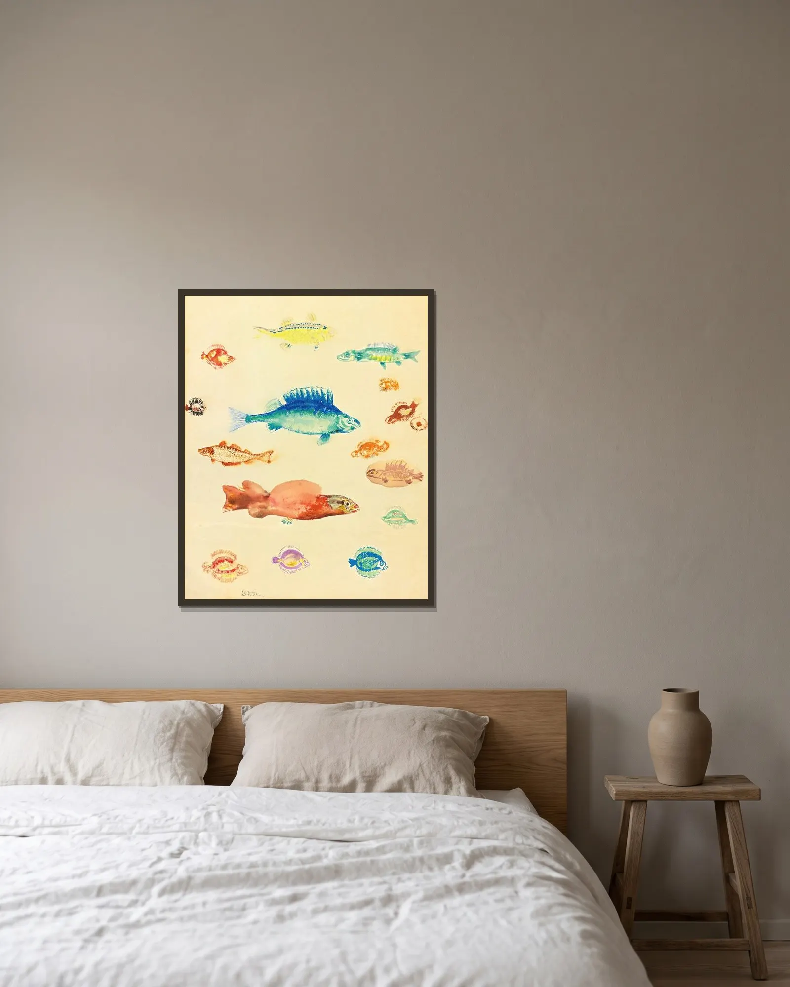 Poissons av Odilon Redon inramad på en vägg