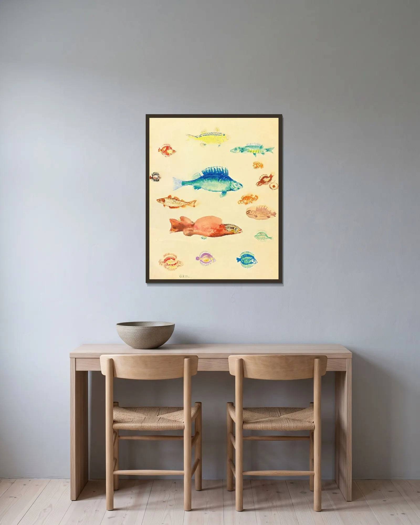 Poissons av Odilon Redon inramad på en vägg