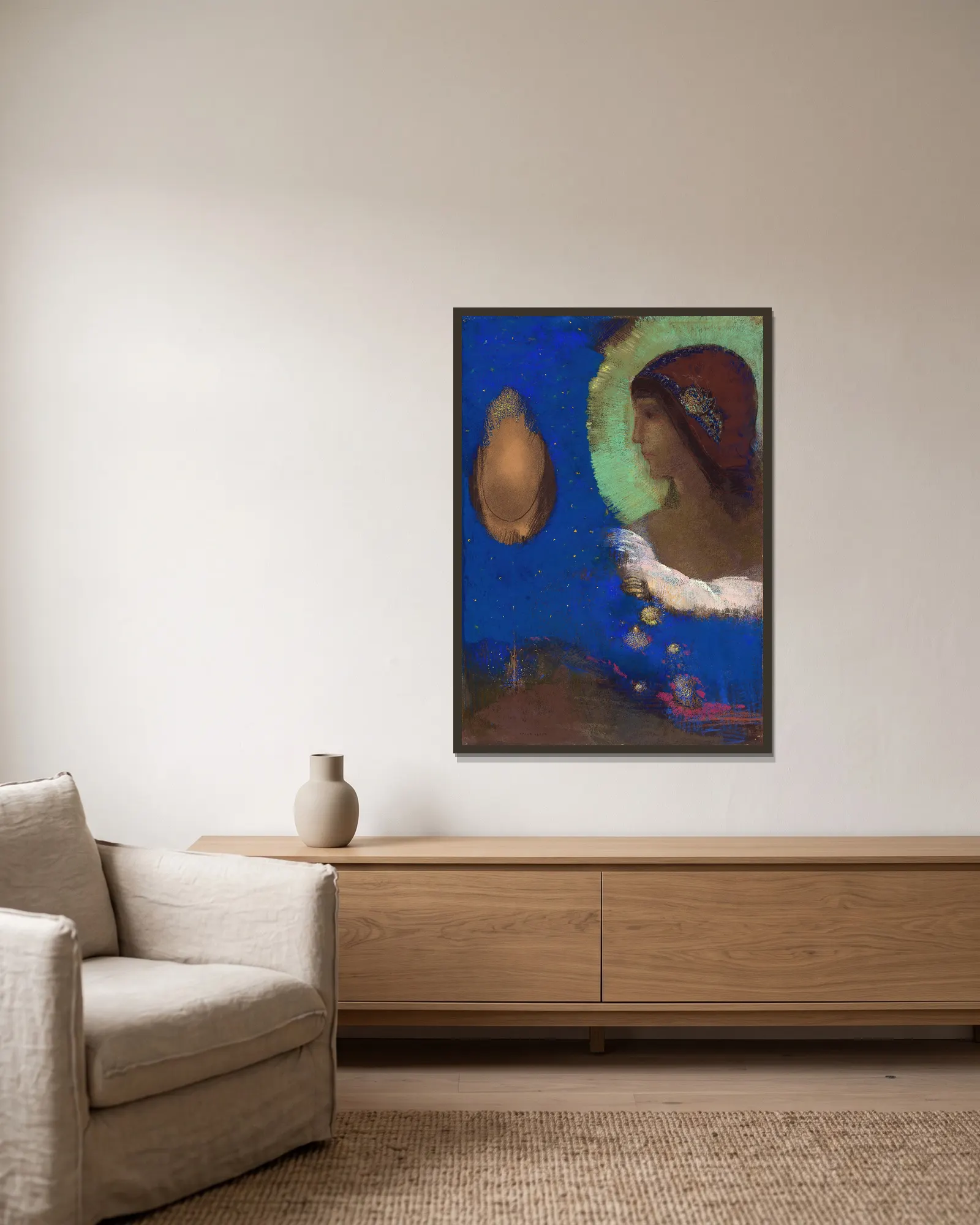 Sita av Odilon Redon inramad på en vägg